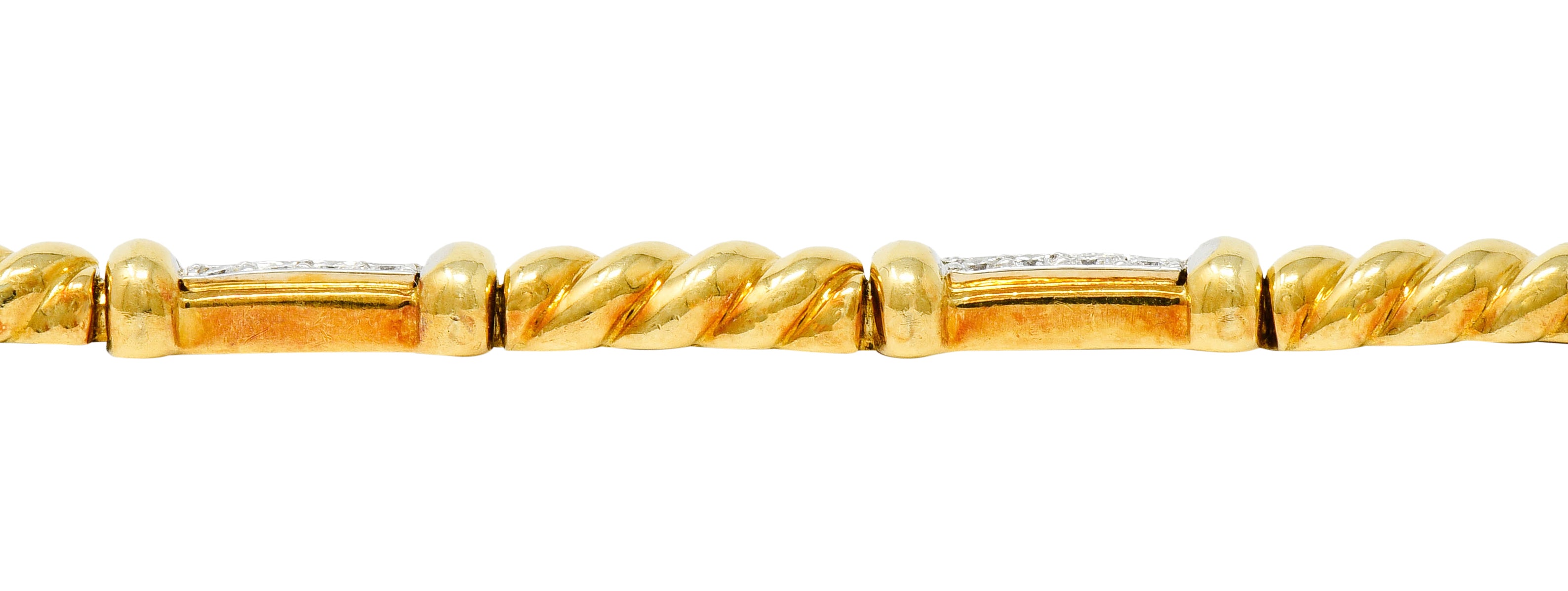 Spark Creations Diamond 18 Karat Two-Tone Gold Ribbed Link Bracelet - Wilson's Estate Jewelry