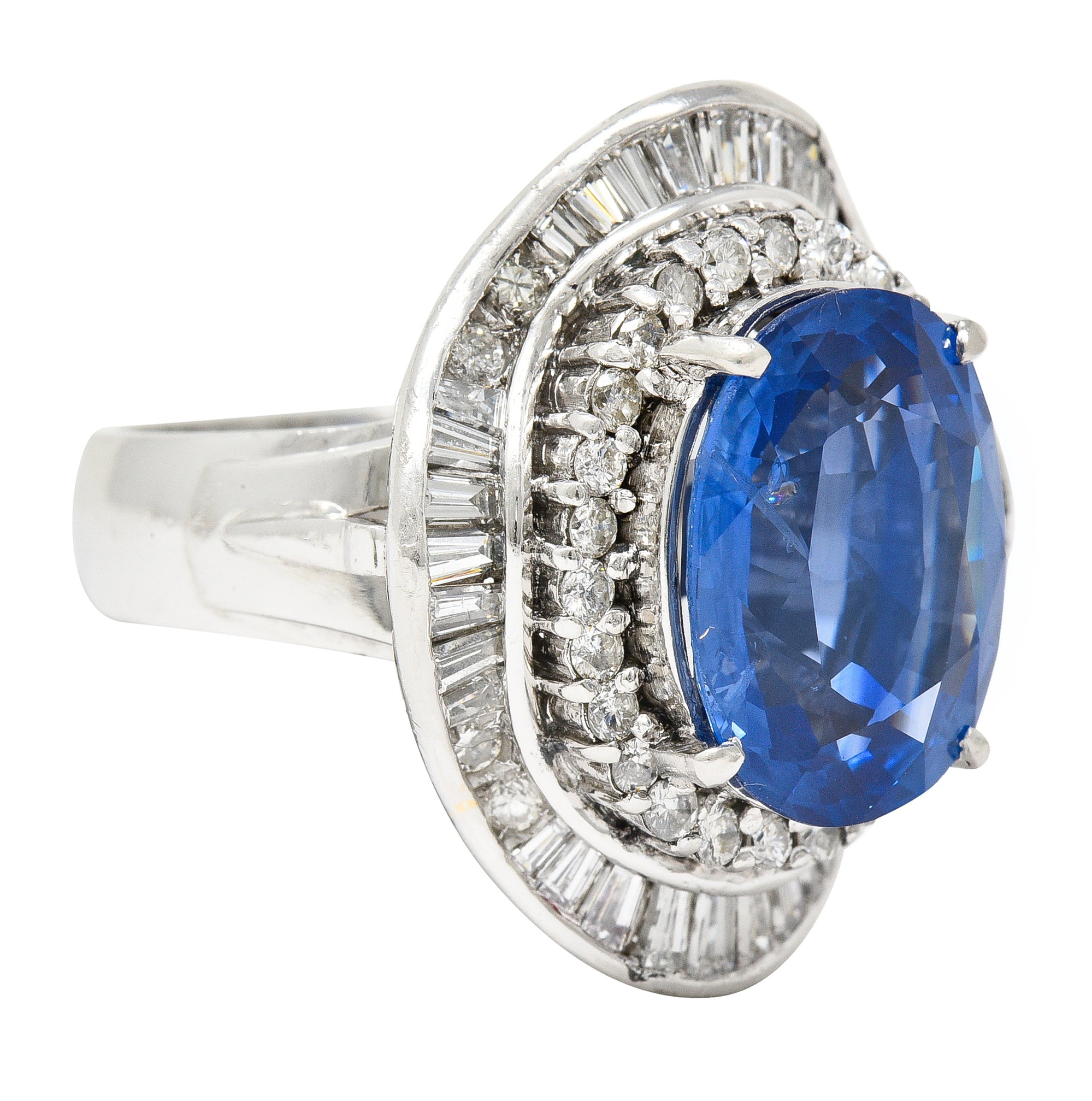 Contemporary 10.61 CTW Ceylon Sapphire Diamond Platinum Double Ballerina Halo Ring GIA Wilson's Estate Jewelry