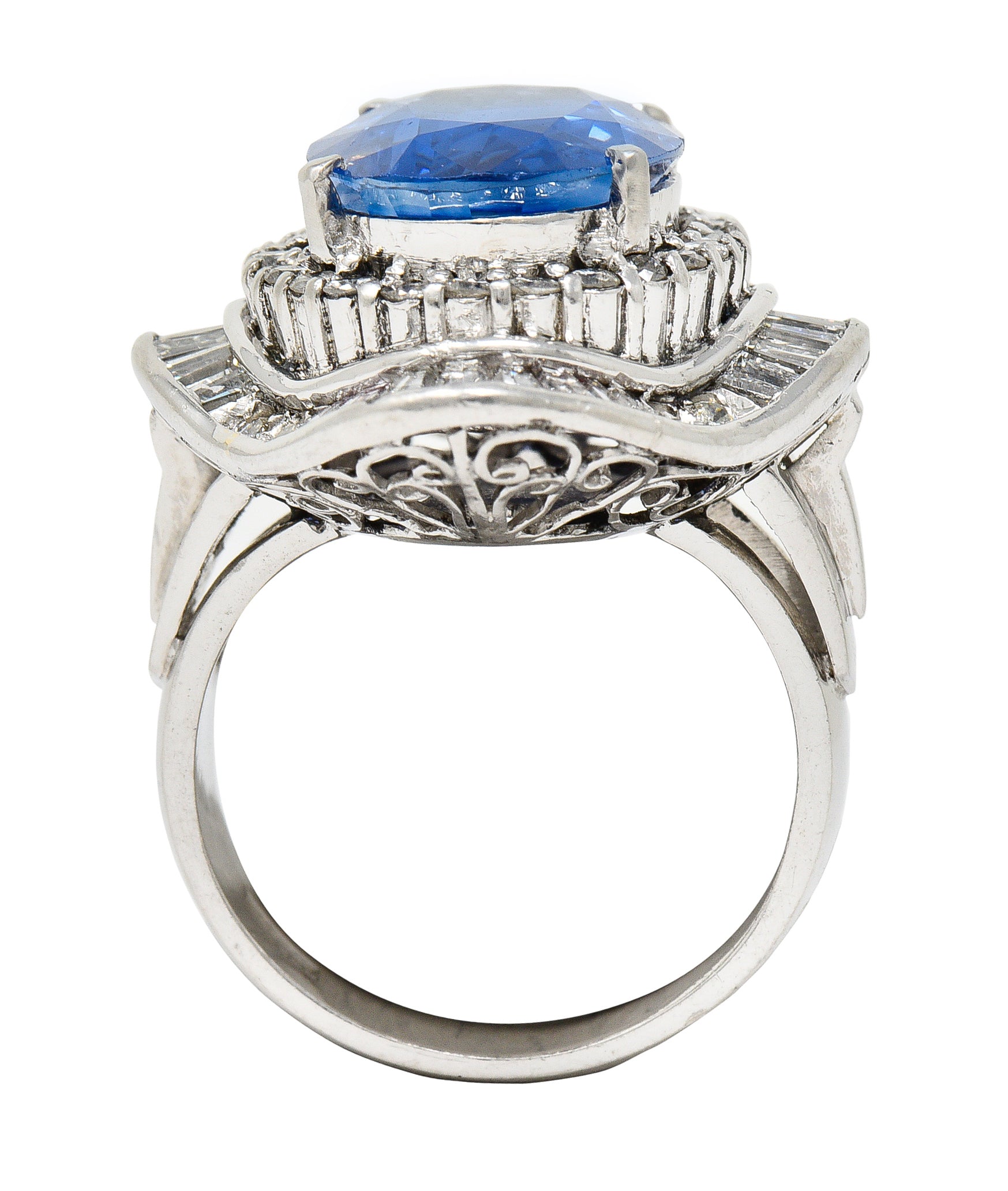 Contemporary 10.61 CTW Ceylon Sapphire Diamond Platinum Double Ballerina Halo Ring GIA Wilson's Estate Jewelry