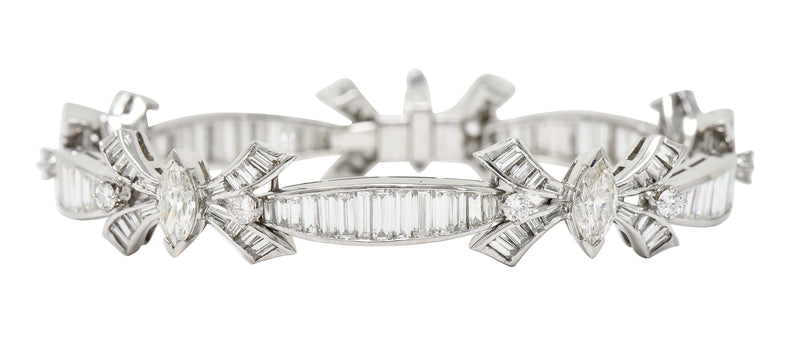 Mid-Century 10.80  CTW Marquise Cut Diamond Platinum Ribbon Vintage Line Bracelet Wilson's Estate Jewelry