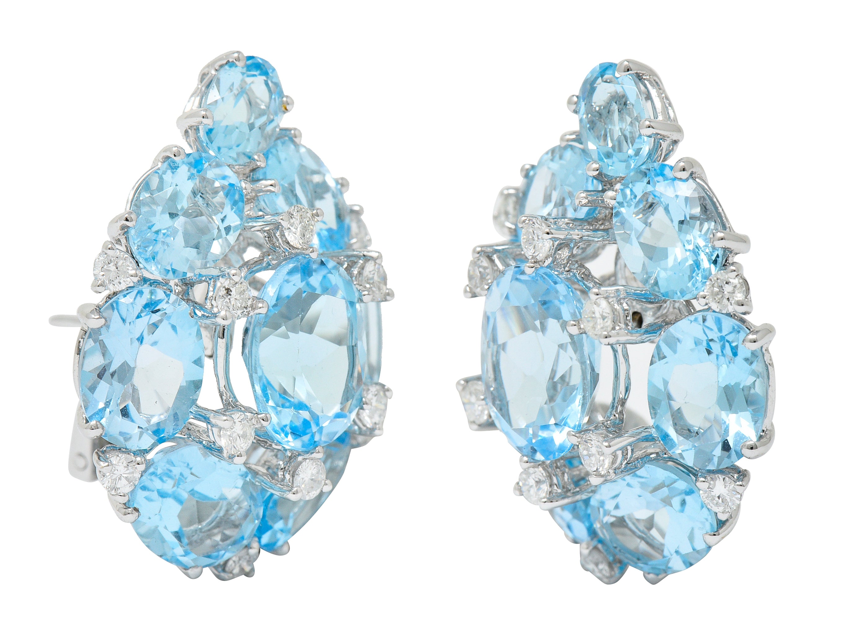 Vintage Blue Topaz Diamond 18 Karat White Gold Cluster EarringsEarrings - Wilson's Estate Jewelry