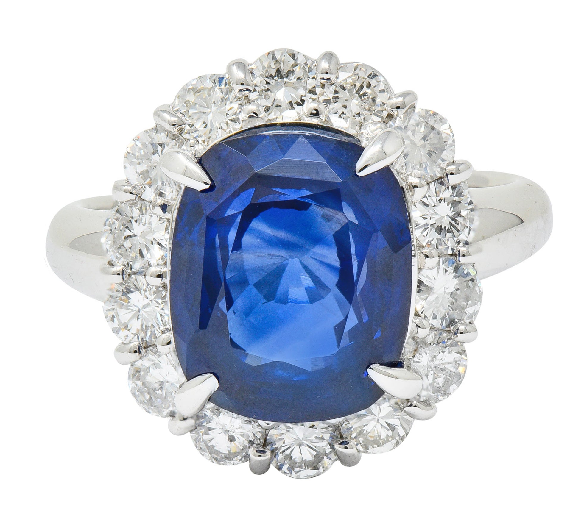 Contemporary 8.35 CTW Sapphire Diamond Platinum Cluster RingRing - Wilson's Estate Jewelry