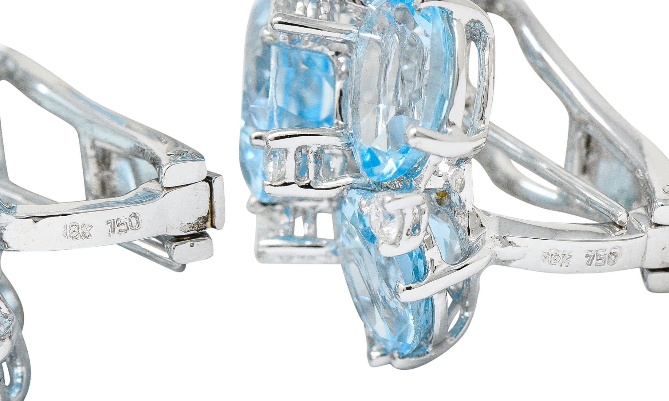 Vintage Blue Topaz Diamond 18 Karat White Gold Cluster EarringsEarrings - Wilson's Estate Jewelry