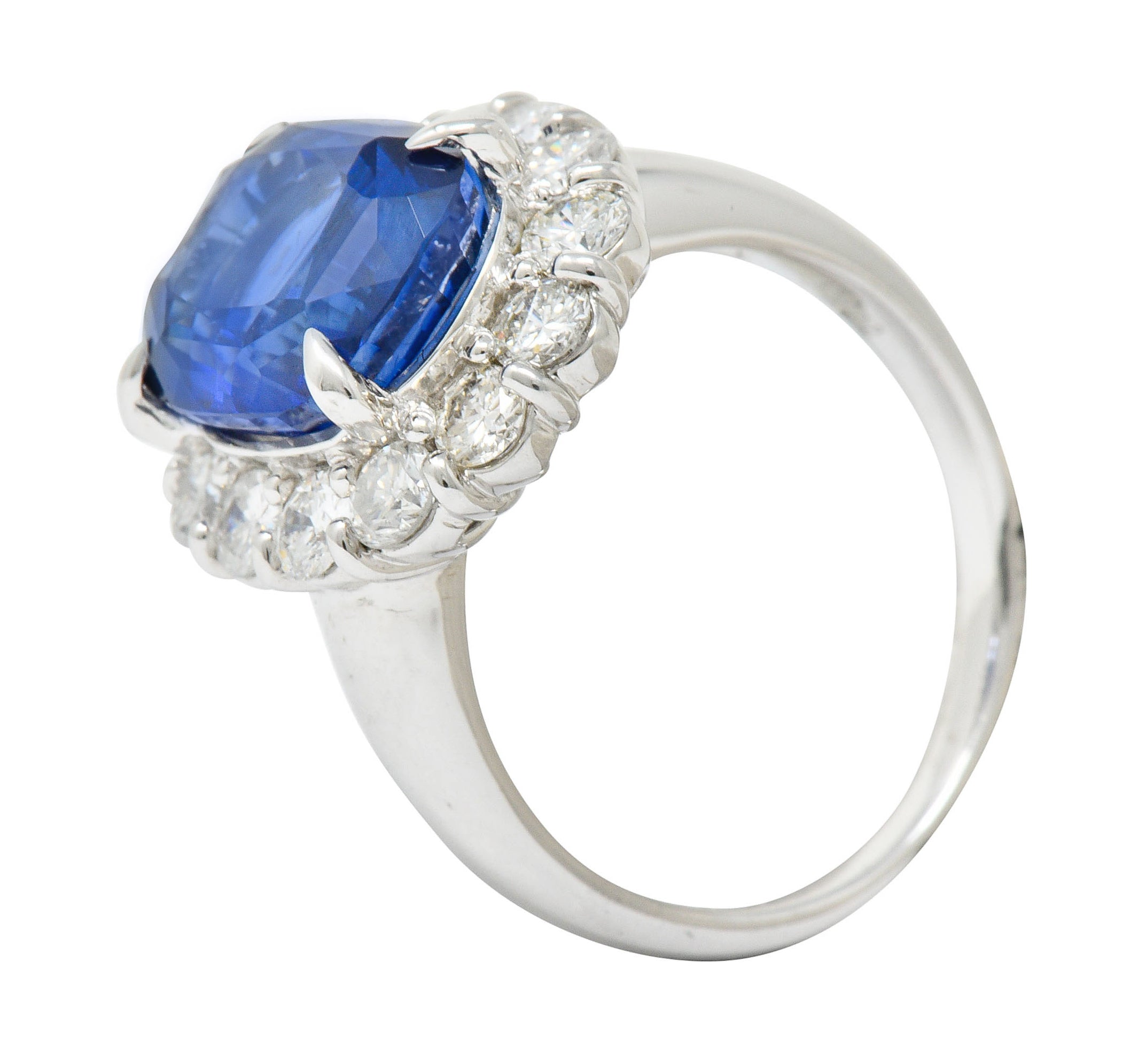 Contemporary 8.35 CTW Sapphire Diamond Platinum Cluster RingRing - Wilson's Estate Jewelry