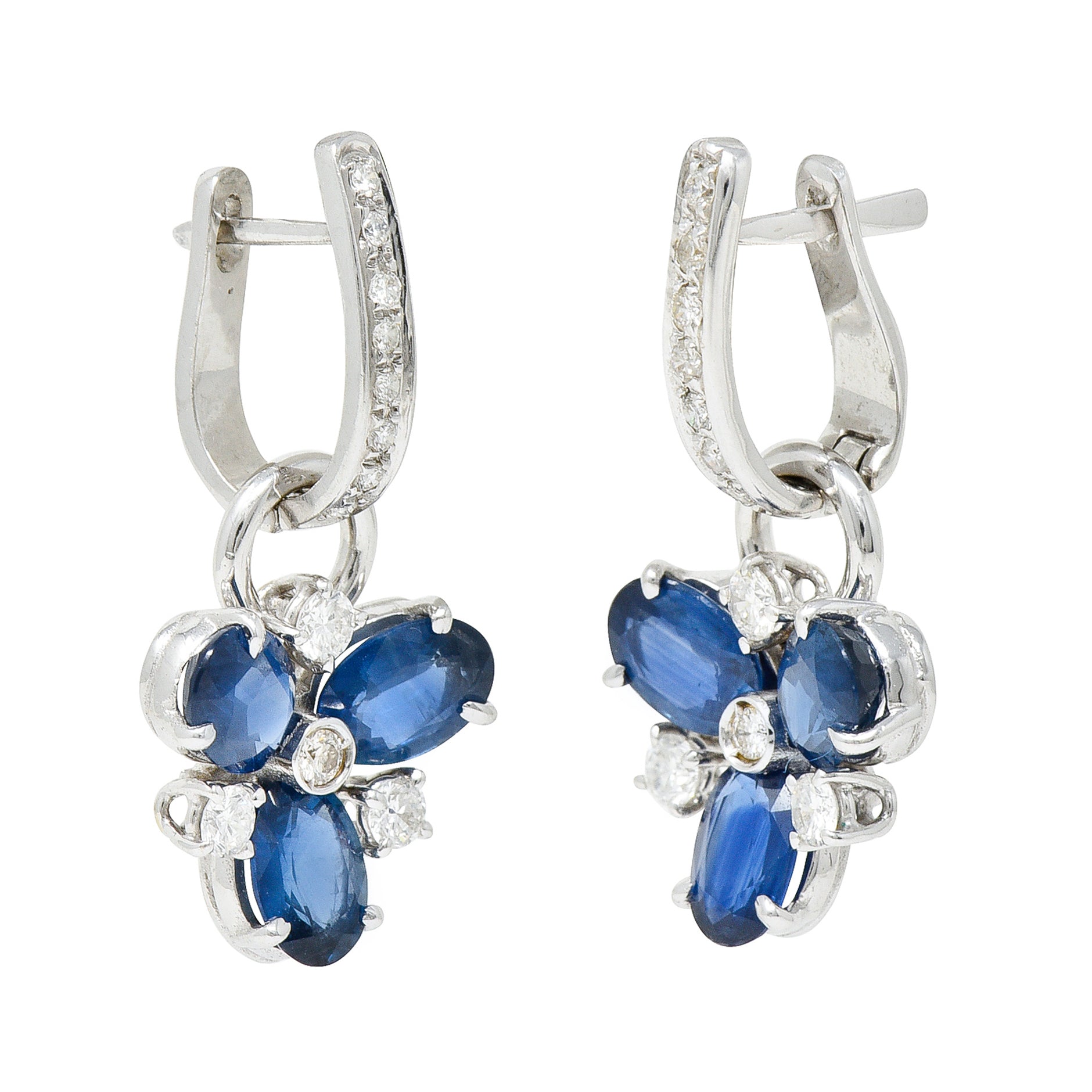 Contemporary 5.70 CTW Sapphire Diamond 18 Karat White Gold Convertible Earrings Wilson's Estate Jewelry