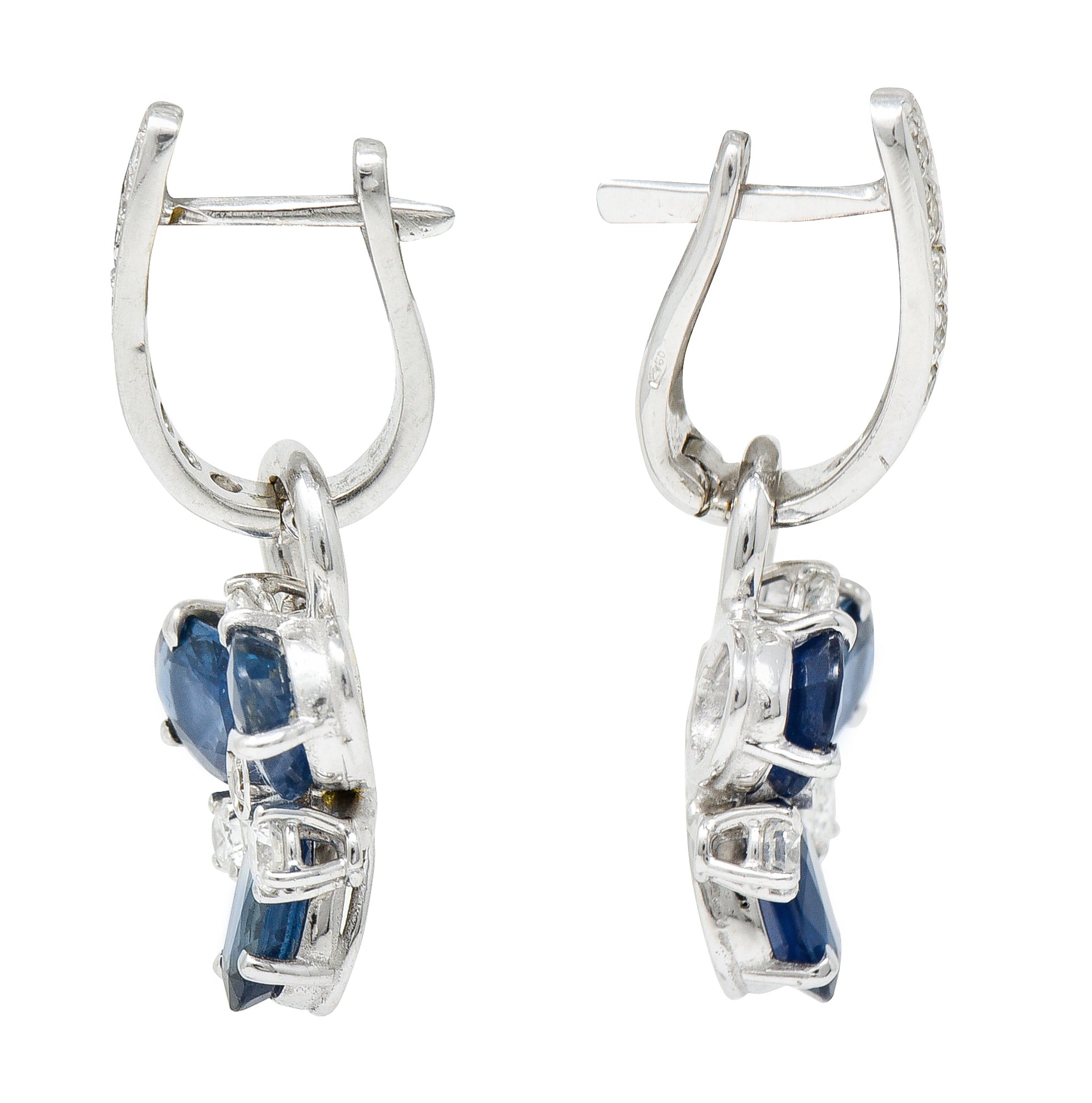 Contemporary 5.70 CTW Sapphire Diamond 18 Karat White Gold Convertible Earrings Wilson's Estate Jewelry