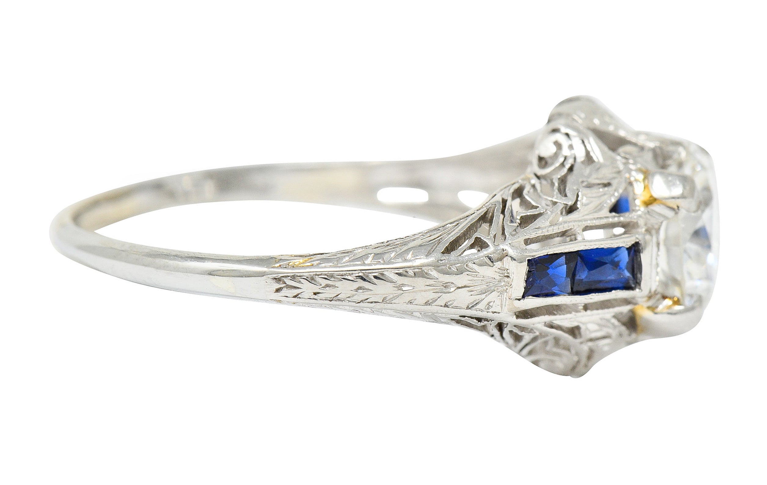 Art Deco 1.20 CTW Diamond Sapphire 14 Karat White Gold Engagement RingRing - Wilson's Estate Jewelry