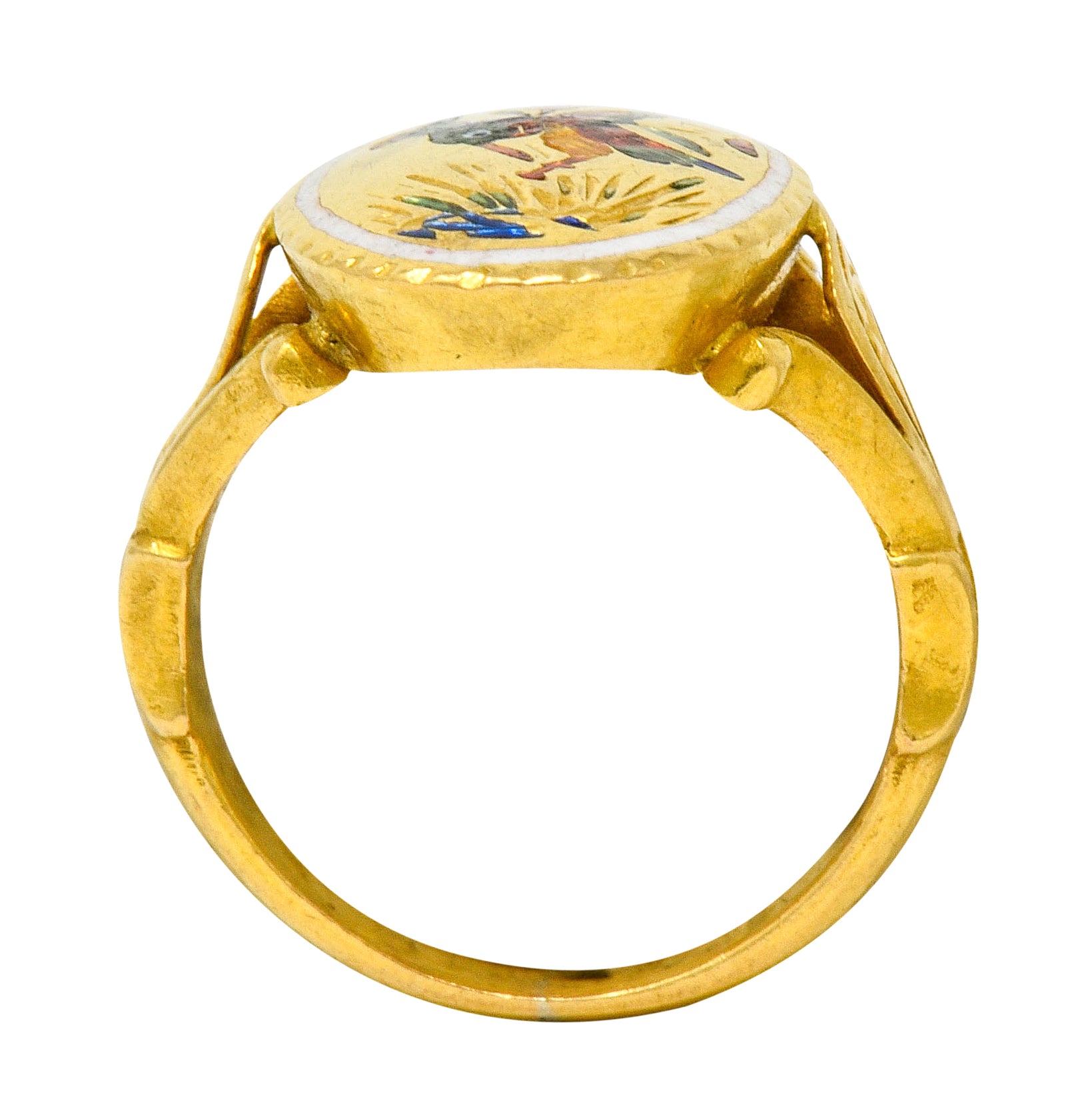 Victorian Enamel 24 Karat Gold Hummingbird Signet Ring - Wilson's Estate Jewelry