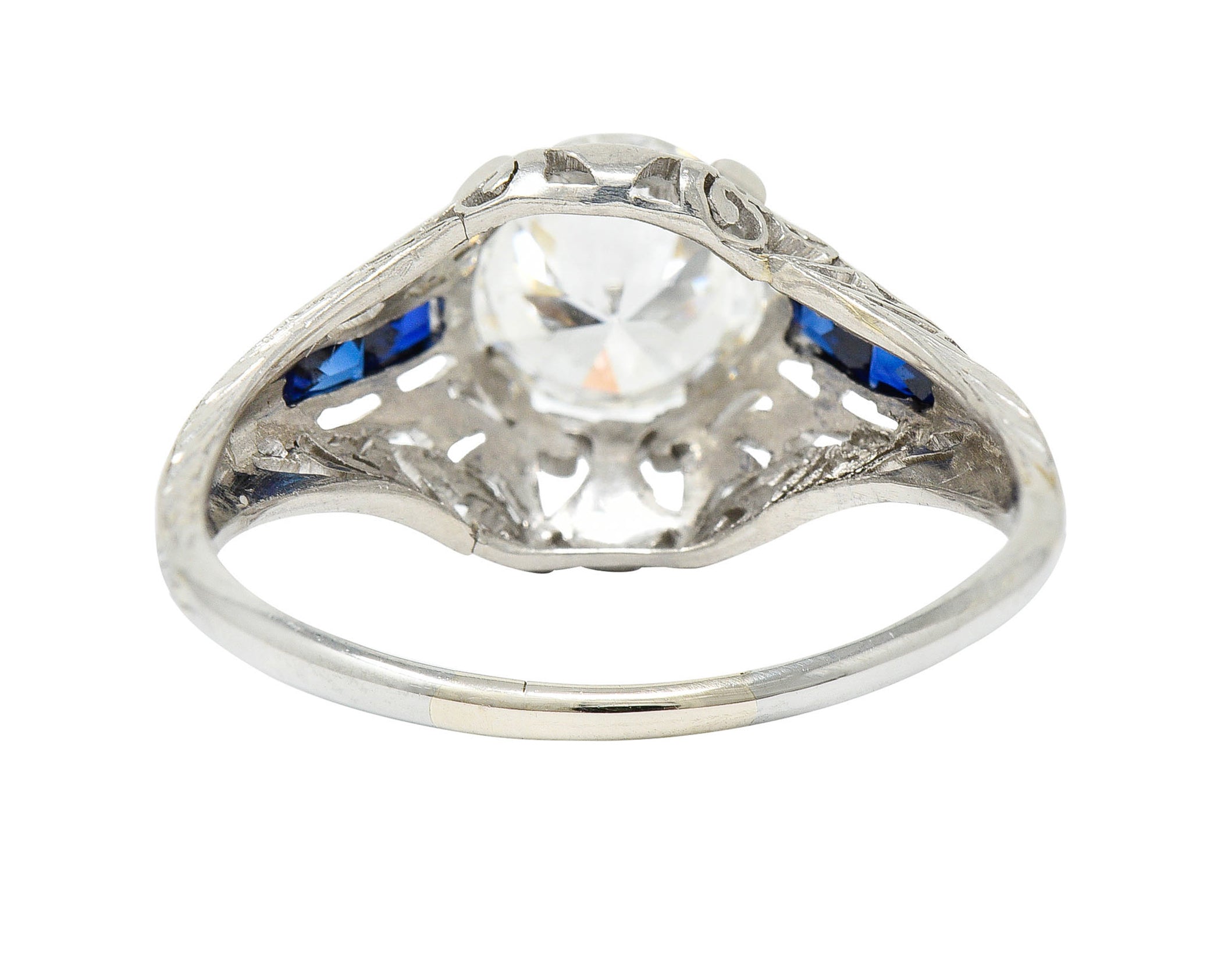 Art Deco 1.20 CTW Diamond Sapphire 14 Karat White Gold Engagement RingRing - Wilson's Estate Jewelry