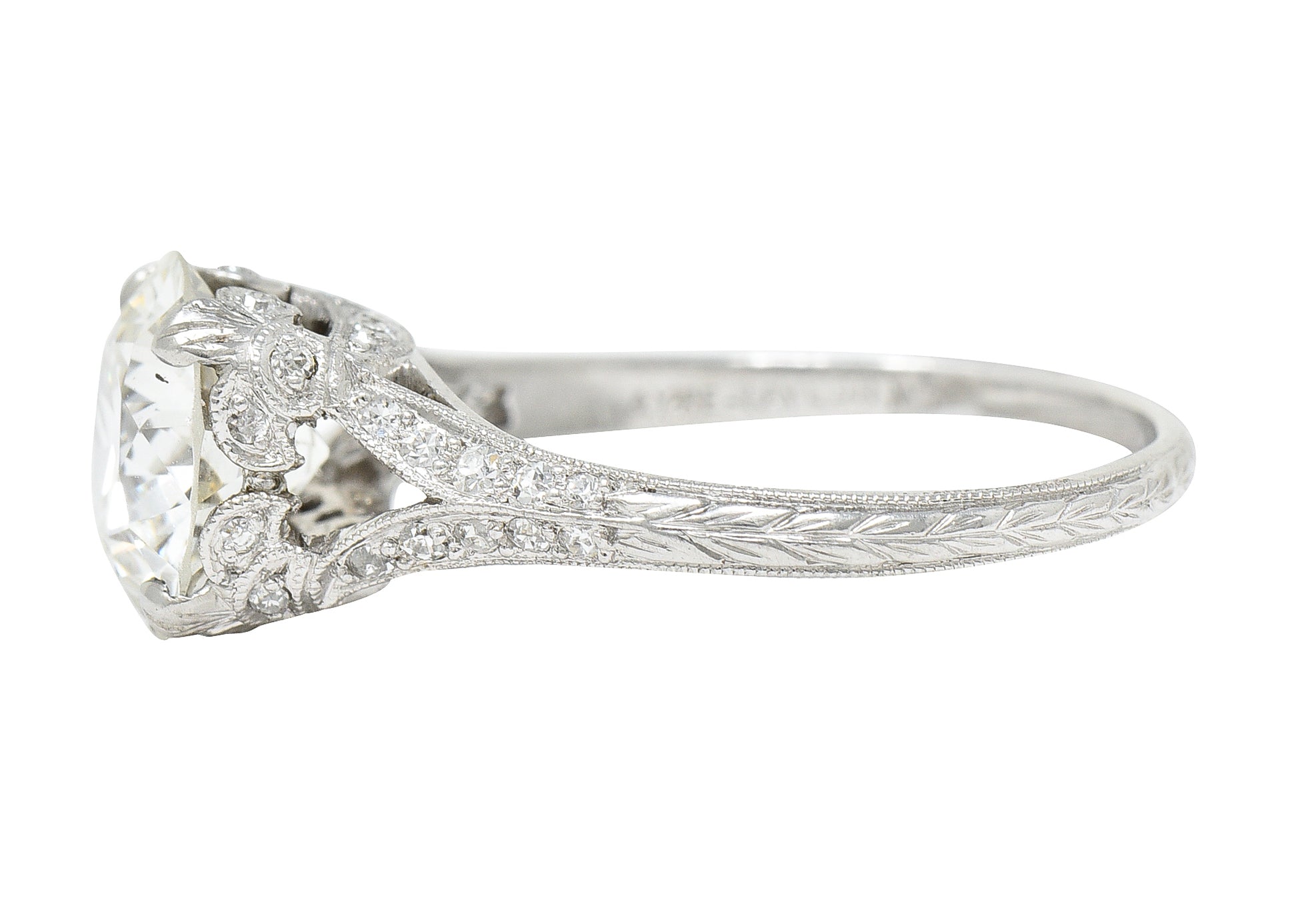 Art Deco 2.35 CTW Diamond Platinum Fleur-De-Lis Engagement Ring GIA Wilson's Estate Jewelry