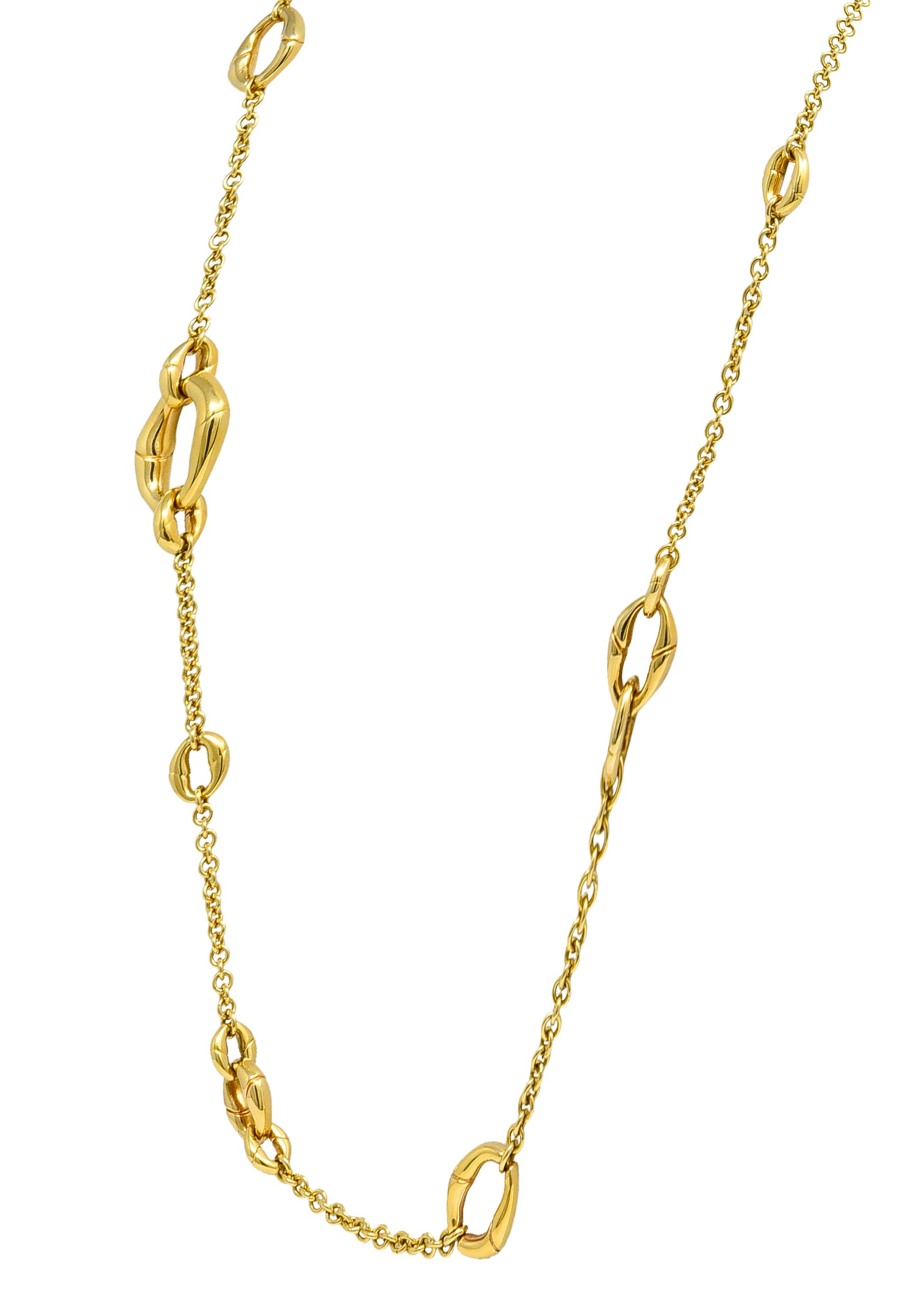 Gucci Contemporary 18 Karat Yellow Gold Bamboo Link Station Necklace Wilson's Estate Jewelry