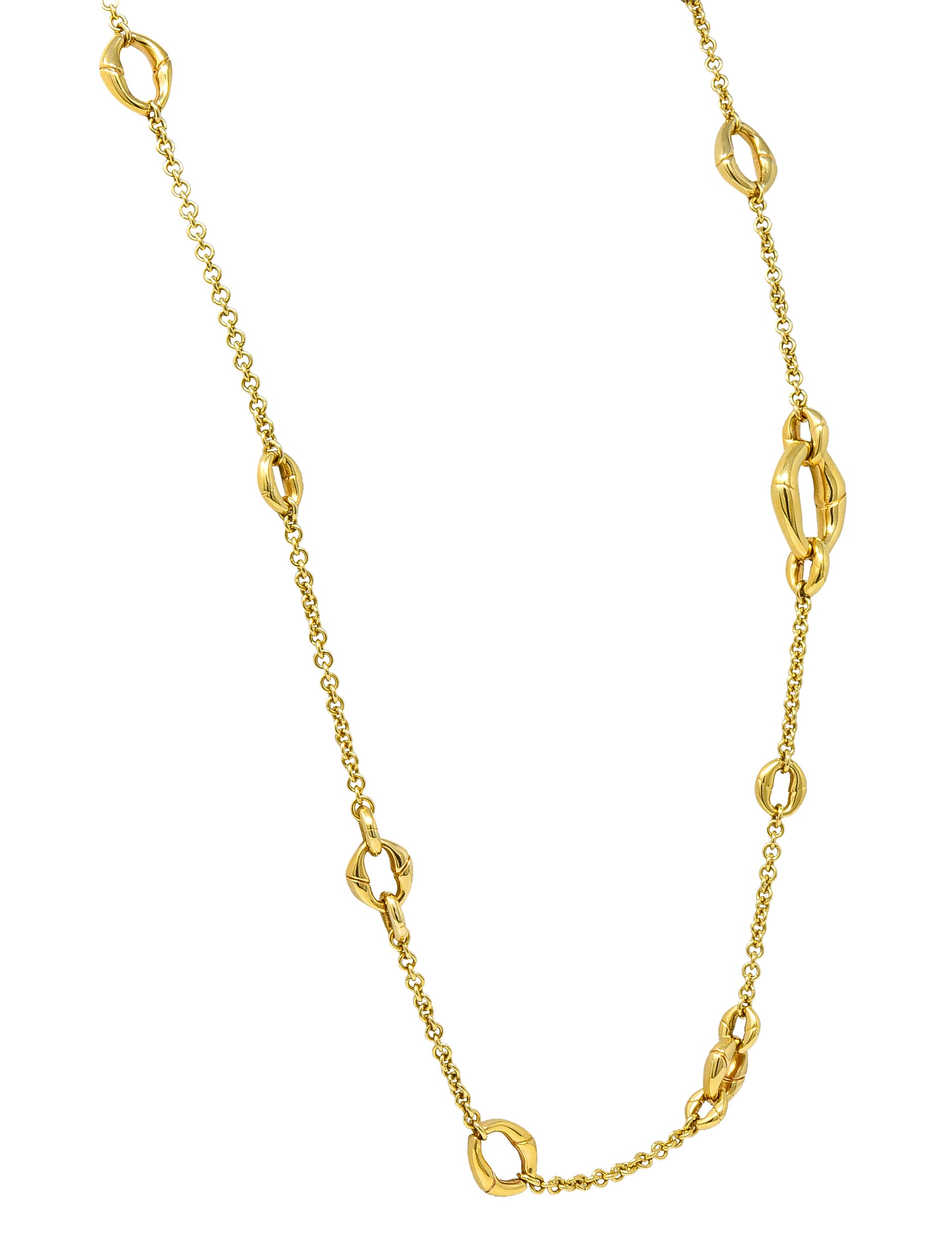 Gucci Contemporary 18 Karat Yellow Gold Bamboo Link Station Necklace Wilson's Estate Jewelry