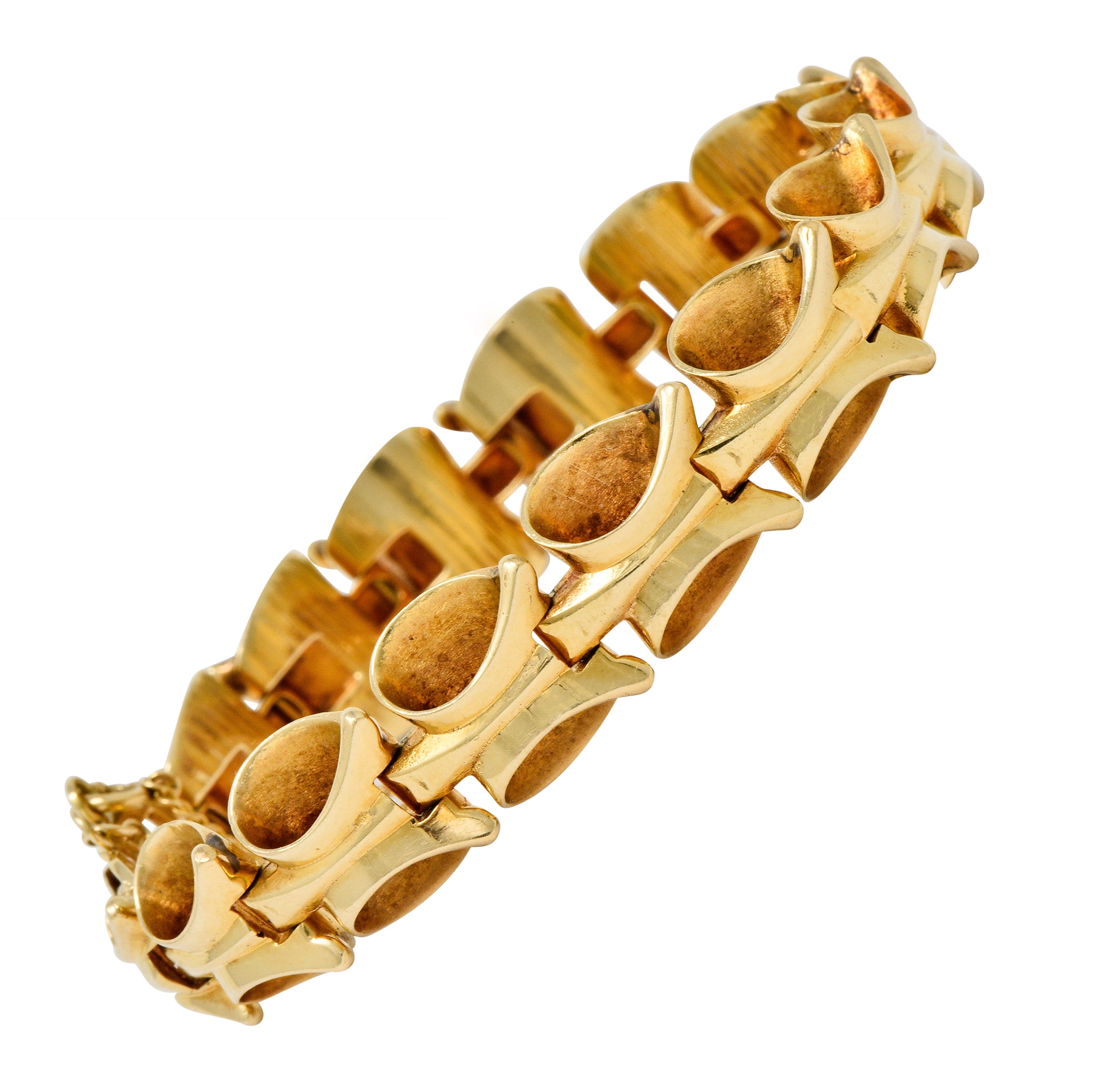 1940's Retro 14 Karat Gold Stylized Link Bracelet - Wilson's Estate Jewelry