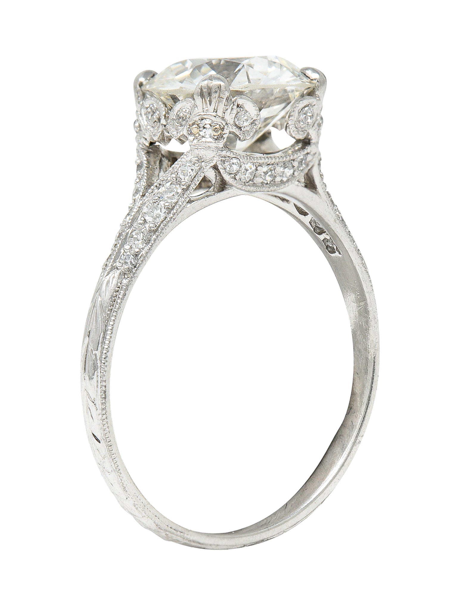 Art Deco 2.35 CTW Diamond Platinum Fleur-De-Lis Engagement Ring GIA Wilson's Estate Jewelry