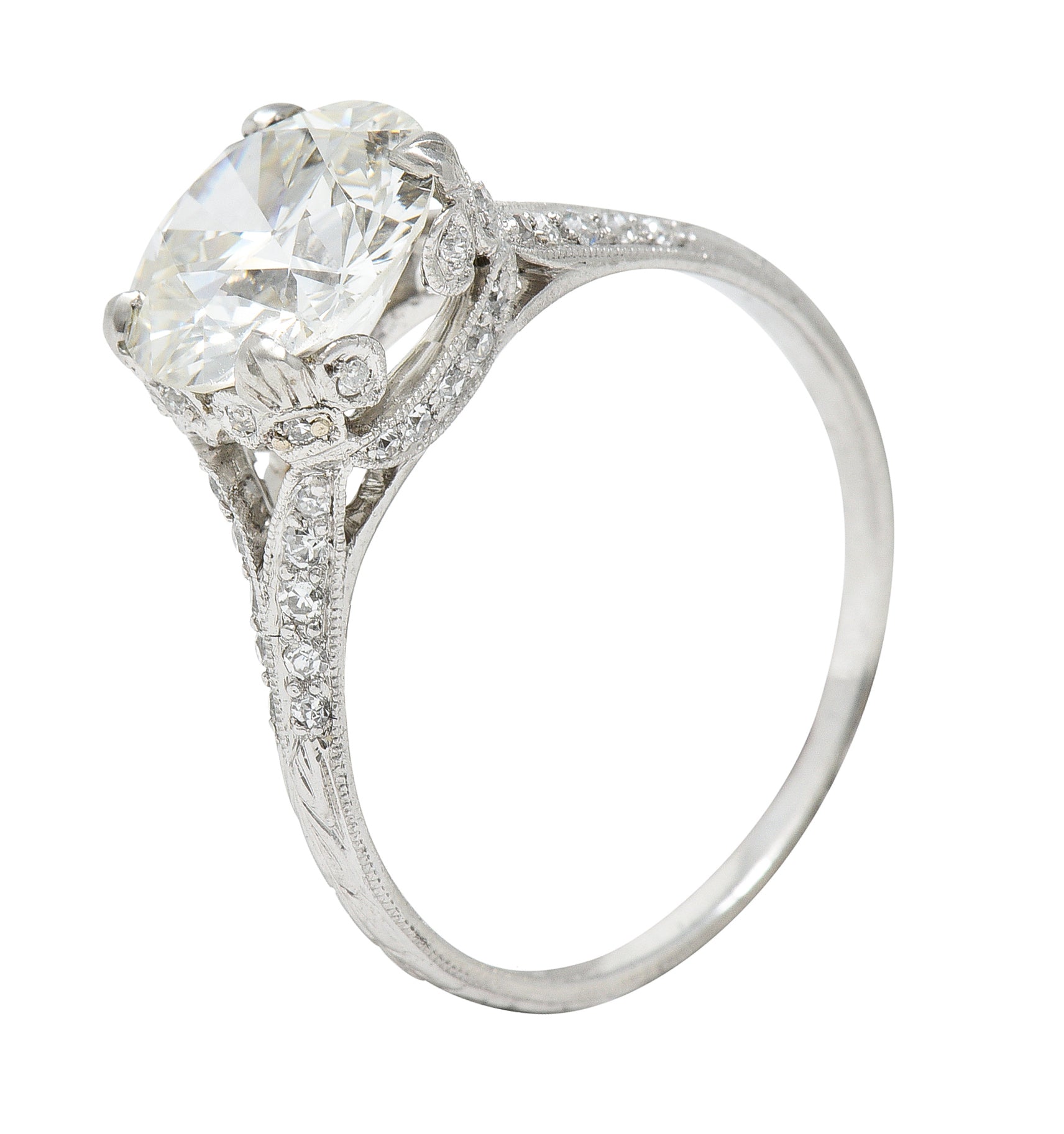 Art Deco 2.35 CTW Diamond Platinum Fleur-De-Lis Engagement Ring GIA Wilson's Estate Jewelry