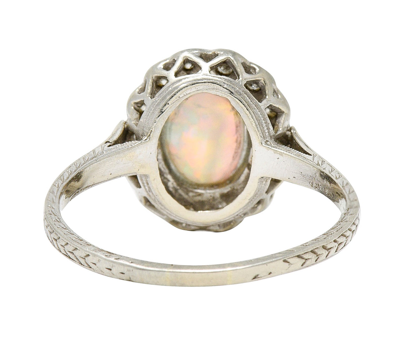 Art Deco Dreicer & Co. Opal Diamond 14 Karat White Gold Cluster RingRing - Wilson's Estate Jewelry