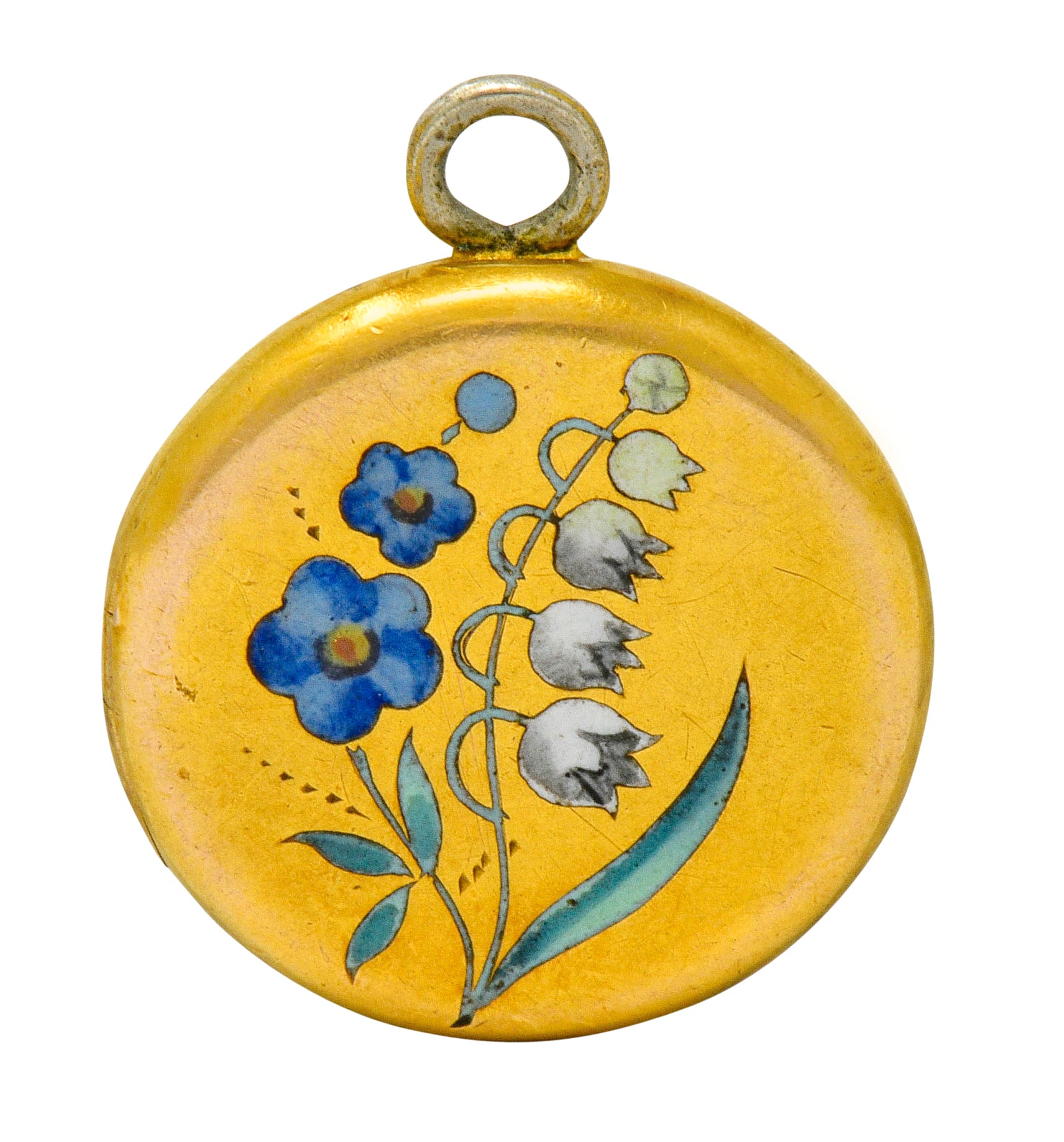 1894 Victorian Enamel 14 Karat Gold Floral Locket Pendant - Wilson's Estate Jewelry