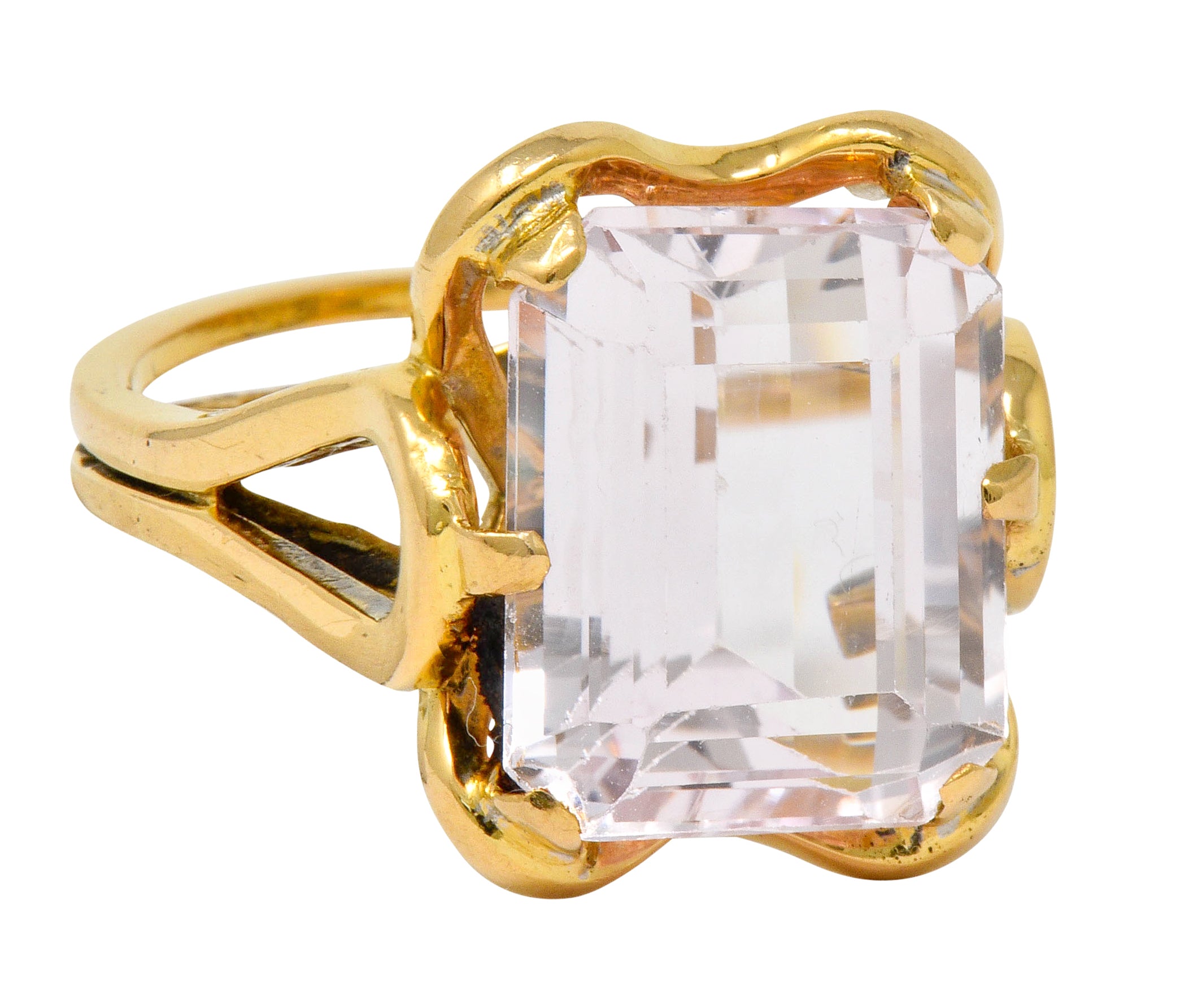 Vintage Emerald Cut Morganite 18 Karat Gold Statement Ring Circa 1980 - Wilson's Estate Jewelry