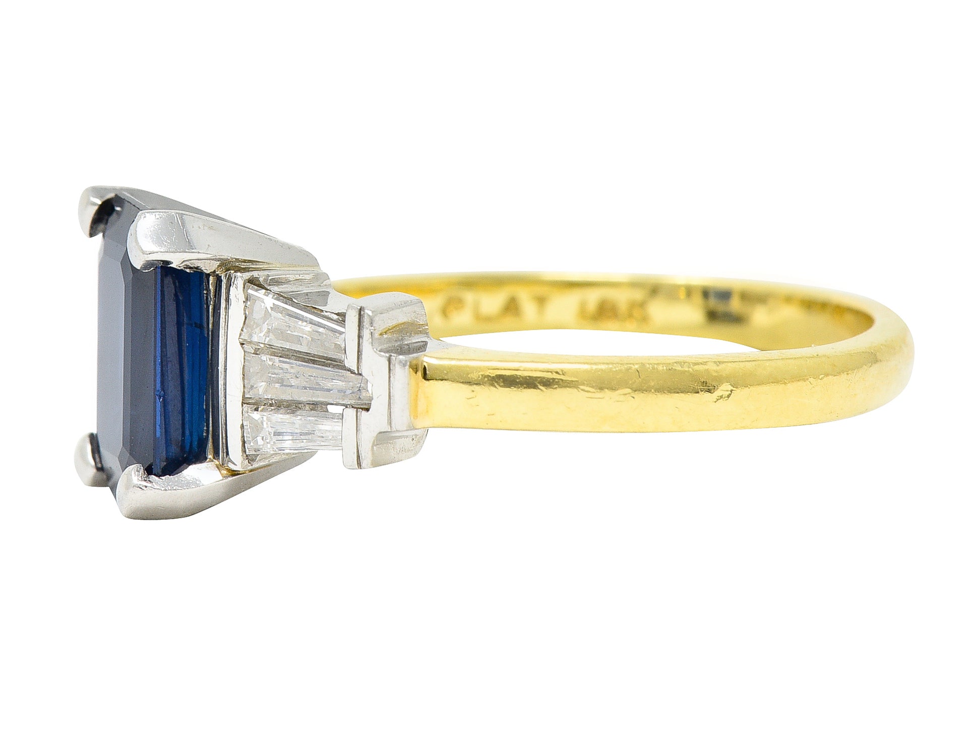 1950's Mid-Century 3.45 CTW Sapphire Diamond Platinum 18 Karat Yellow Gold Ring Wilson's Estate Jewelry