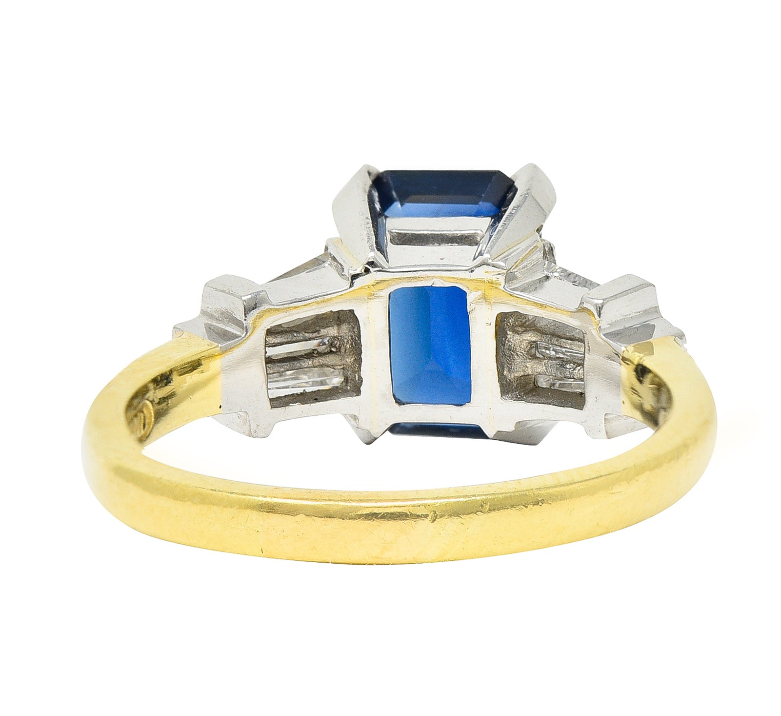 1950's Mid-Century 3.45 CTW Sapphire Diamond Platinum 18 Karat Yellow Gold Ring Wilson's Estate Jewelry