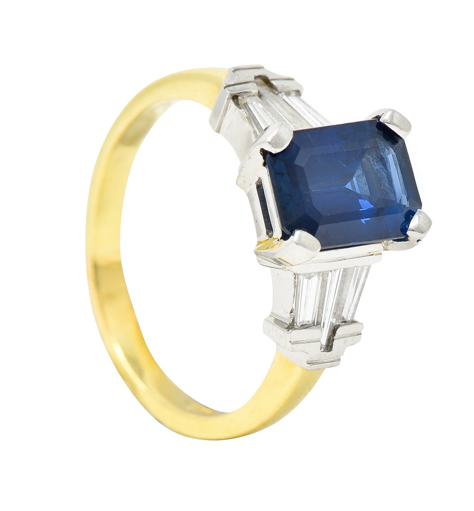 1950's Mid-Century 3.45 CTW Sapphire Diamond Platinum 18 Karat Yellow Gold Ring Wilson's Estate Jewelry