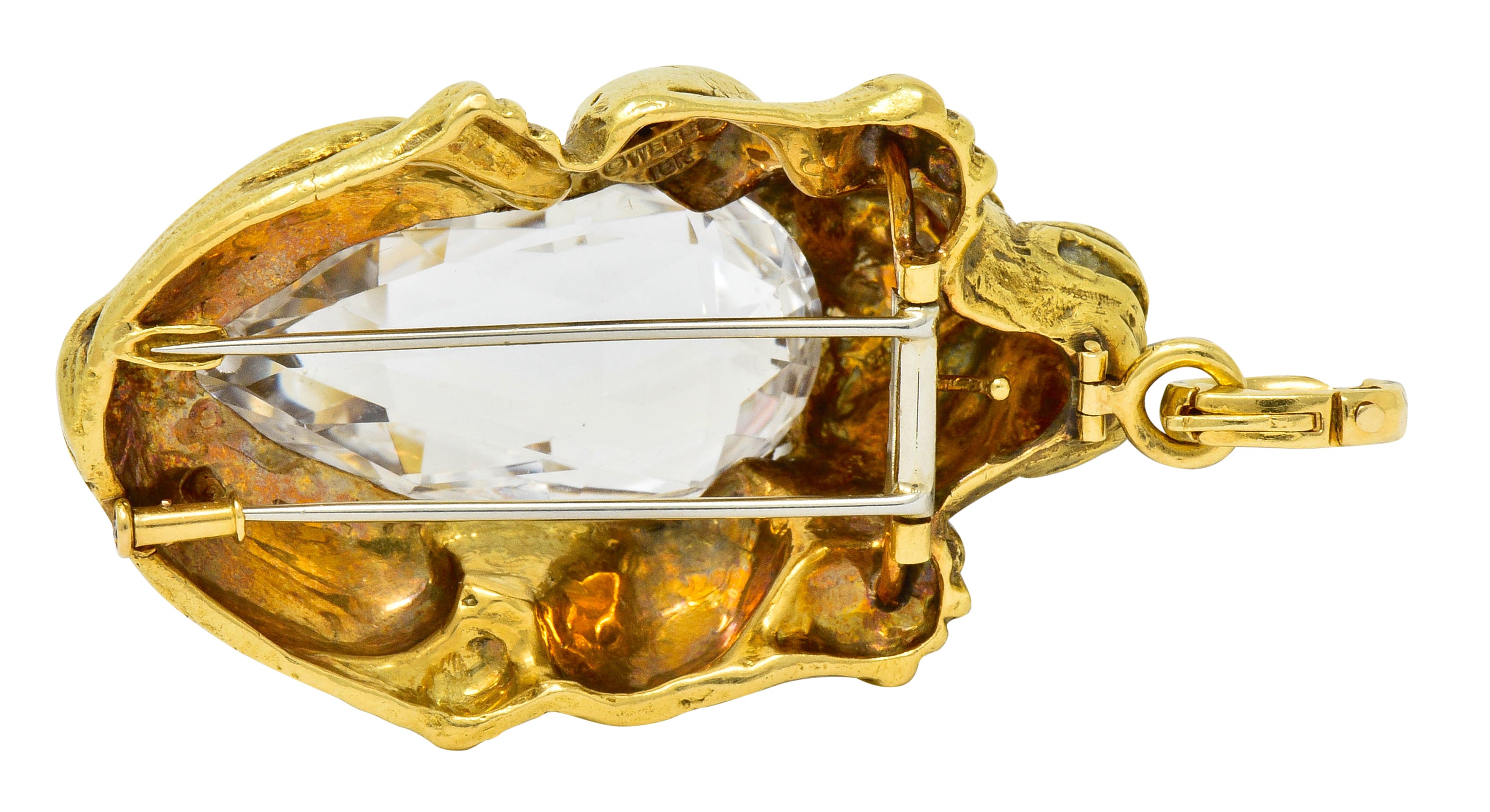 Substantial David Webb Diamond Rock Crystal 18 Karat Gold Lion Pendant Brooch - Wilson's Estate Jewelry