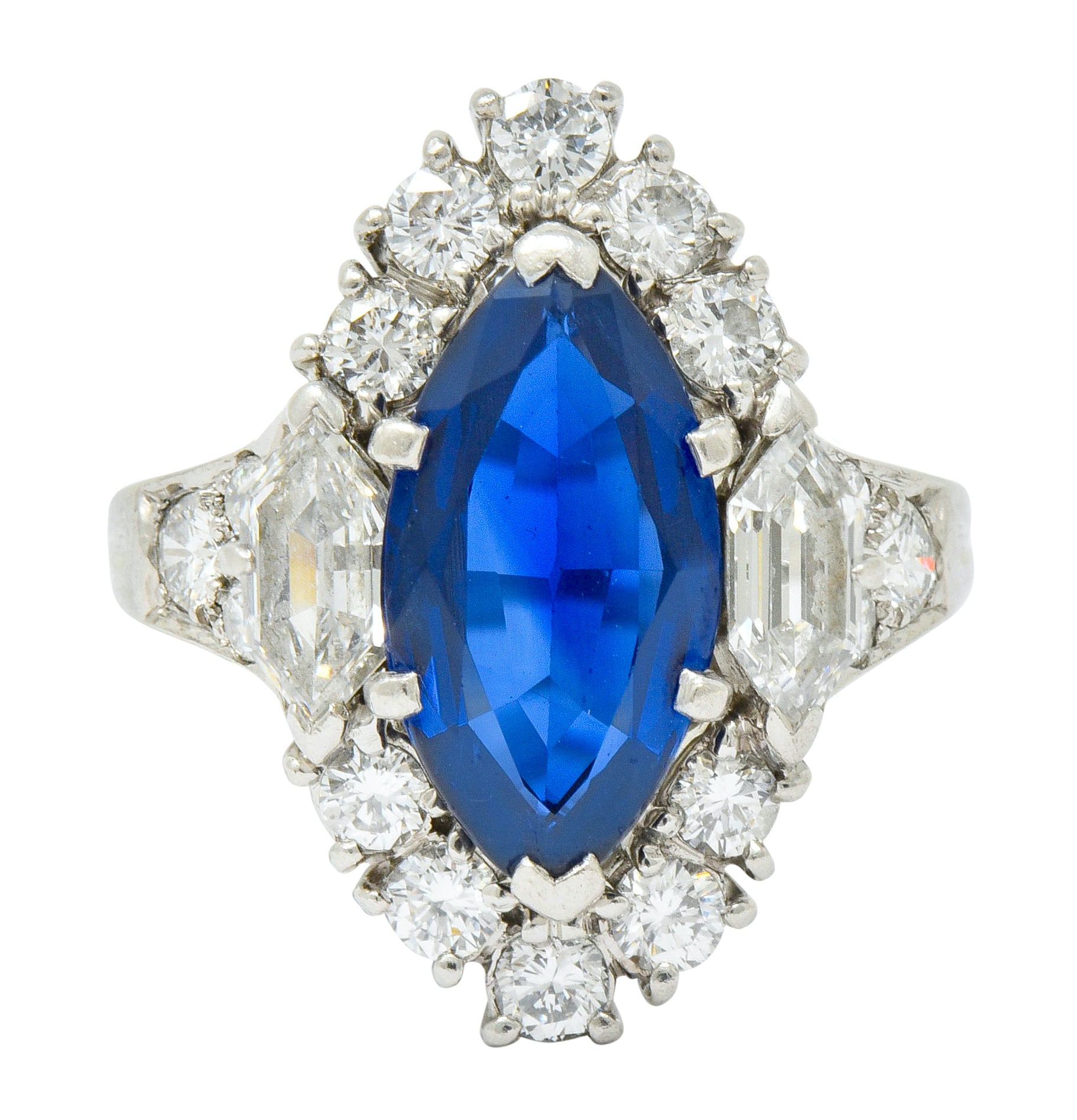 Tiffany & Co. No Heat Sapphire Diamond Platinum Navette Cluster Ring AGL - Wilson's Estate Jewelry