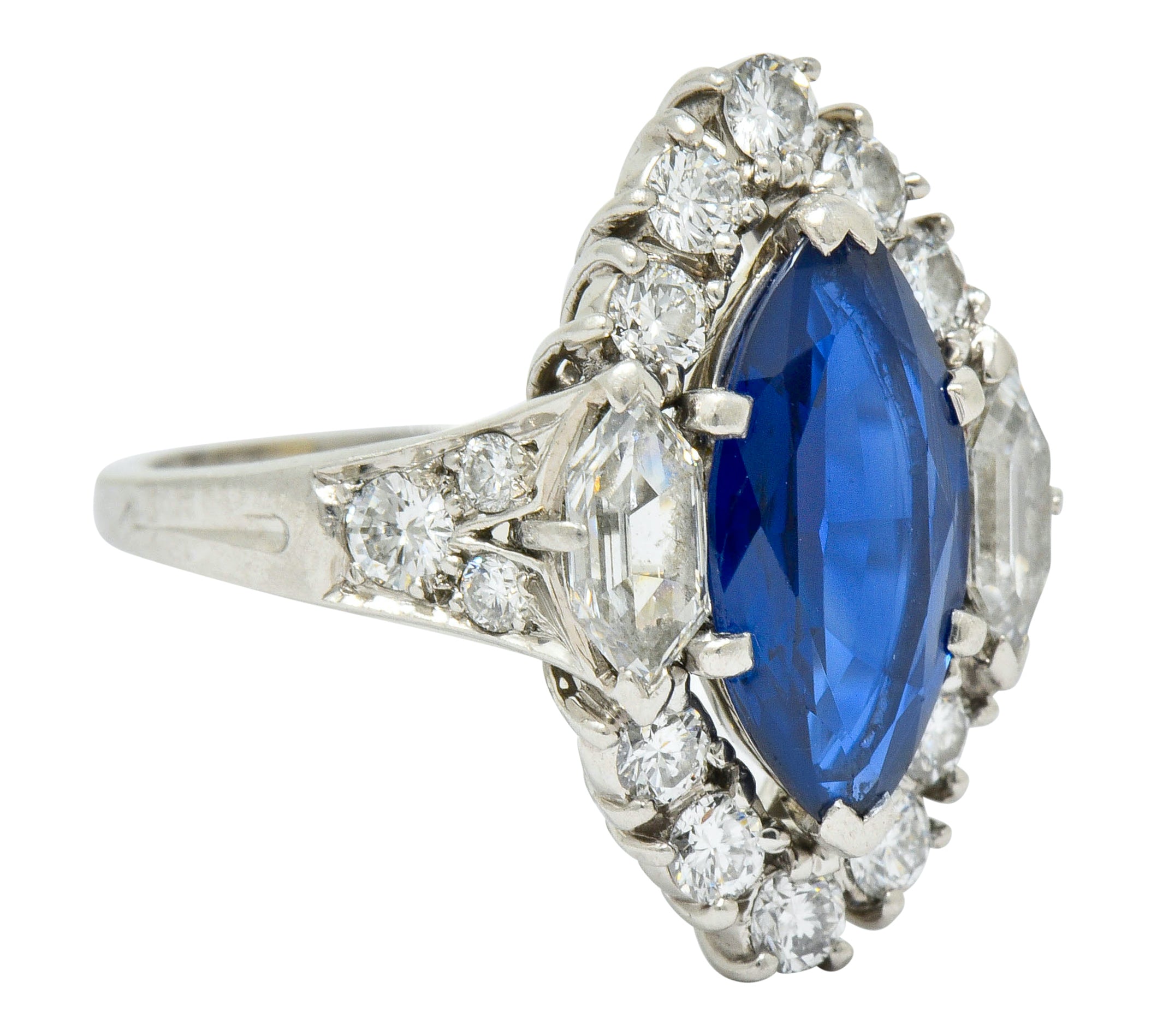 Tiffany & Co. No Heat Sapphire Diamond Platinum Navette Cluster Ring AGL - Wilson's Estate Jewelry