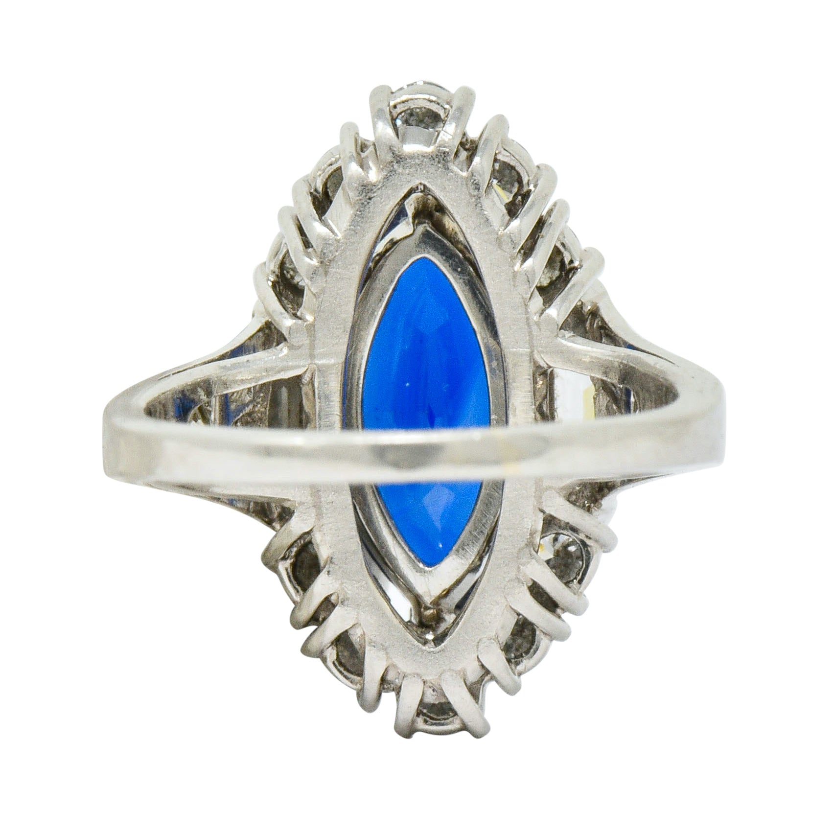 Tiffany & Co. No Heat Sapphire Diamond Platinum Navette Cluster Ring AGL - Wilson's Estate Jewelry