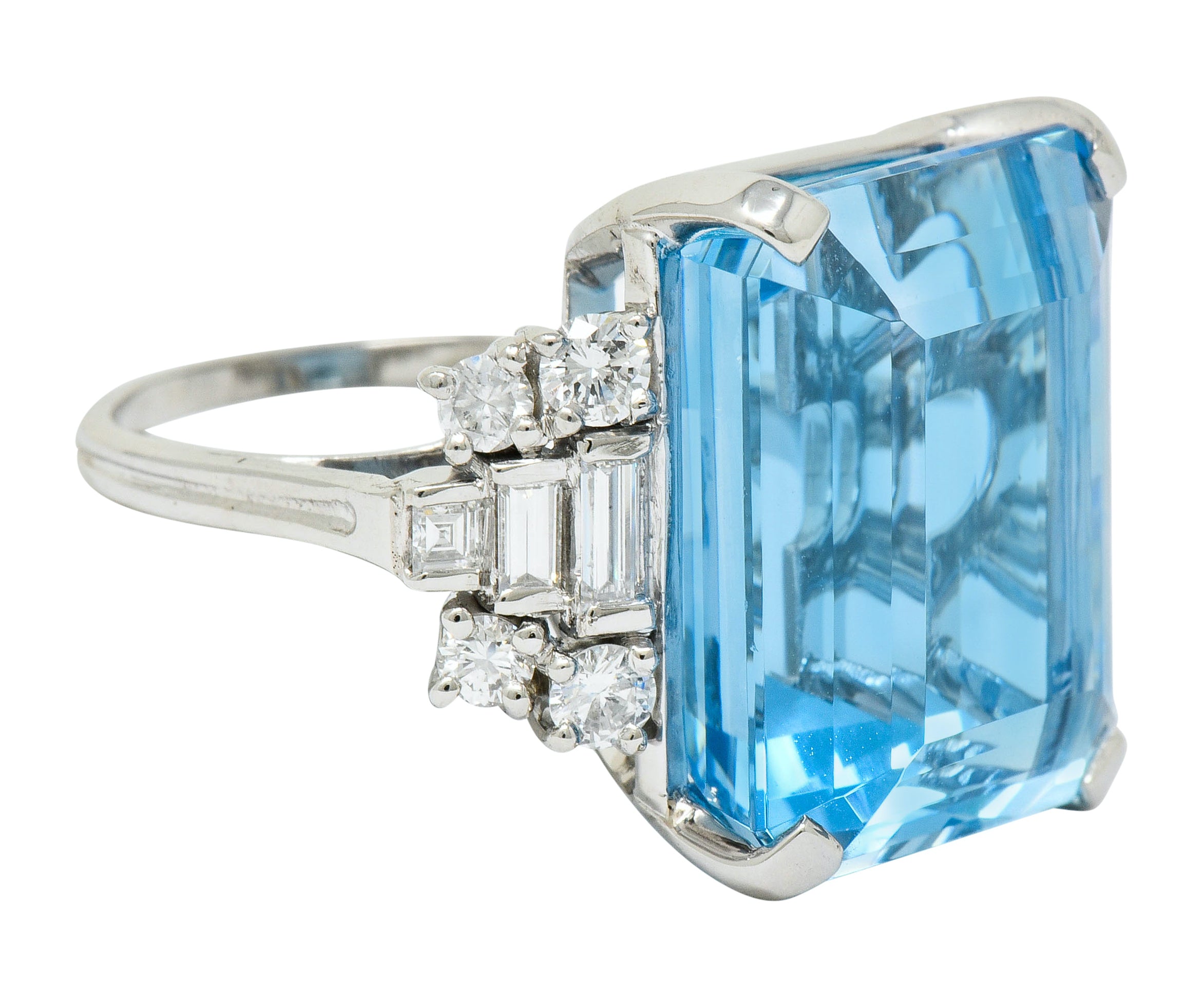 Tiffany & Co. Retro 29.30 CTW Aquamarine Diamond Platinum Statement Ring - Wilson's Estate Jewelry