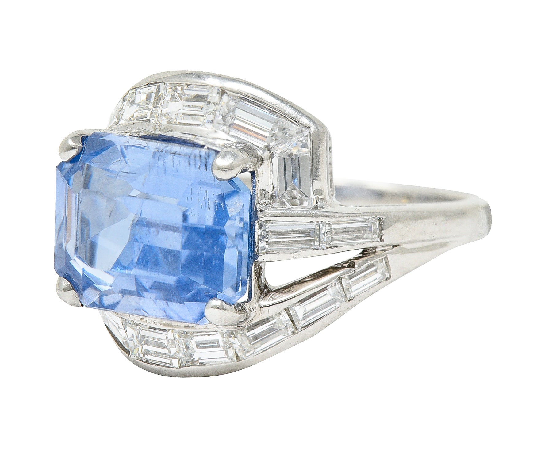 Mid-Century 8.80 CTW Sapphire Diamond Platinum Cocktail Ring Wilson's Estate Jewelry