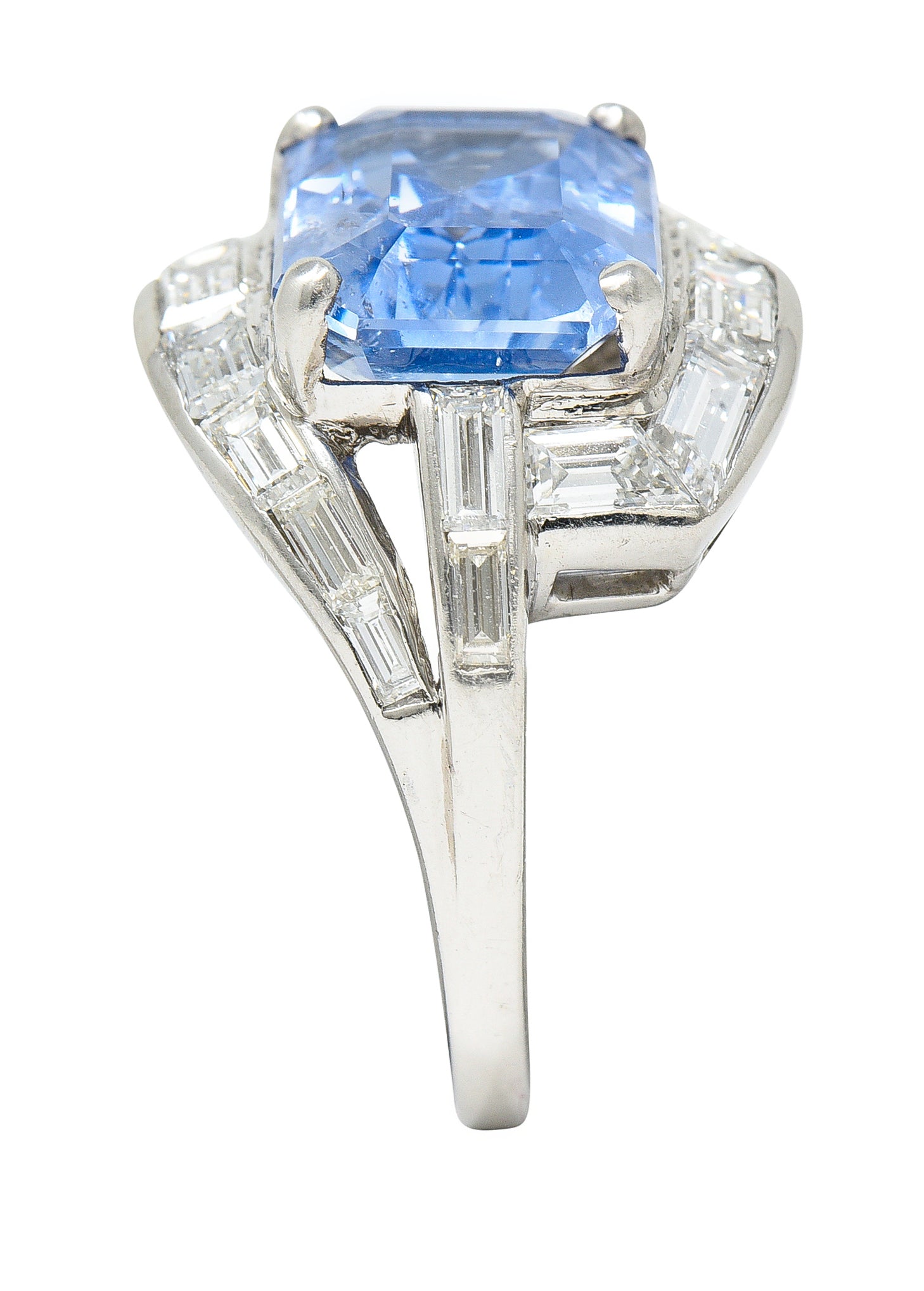 Mid-Century 8.80 CTW Sapphire Diamond Platinum Cocktail Ring Wilson's Estate Jewelry