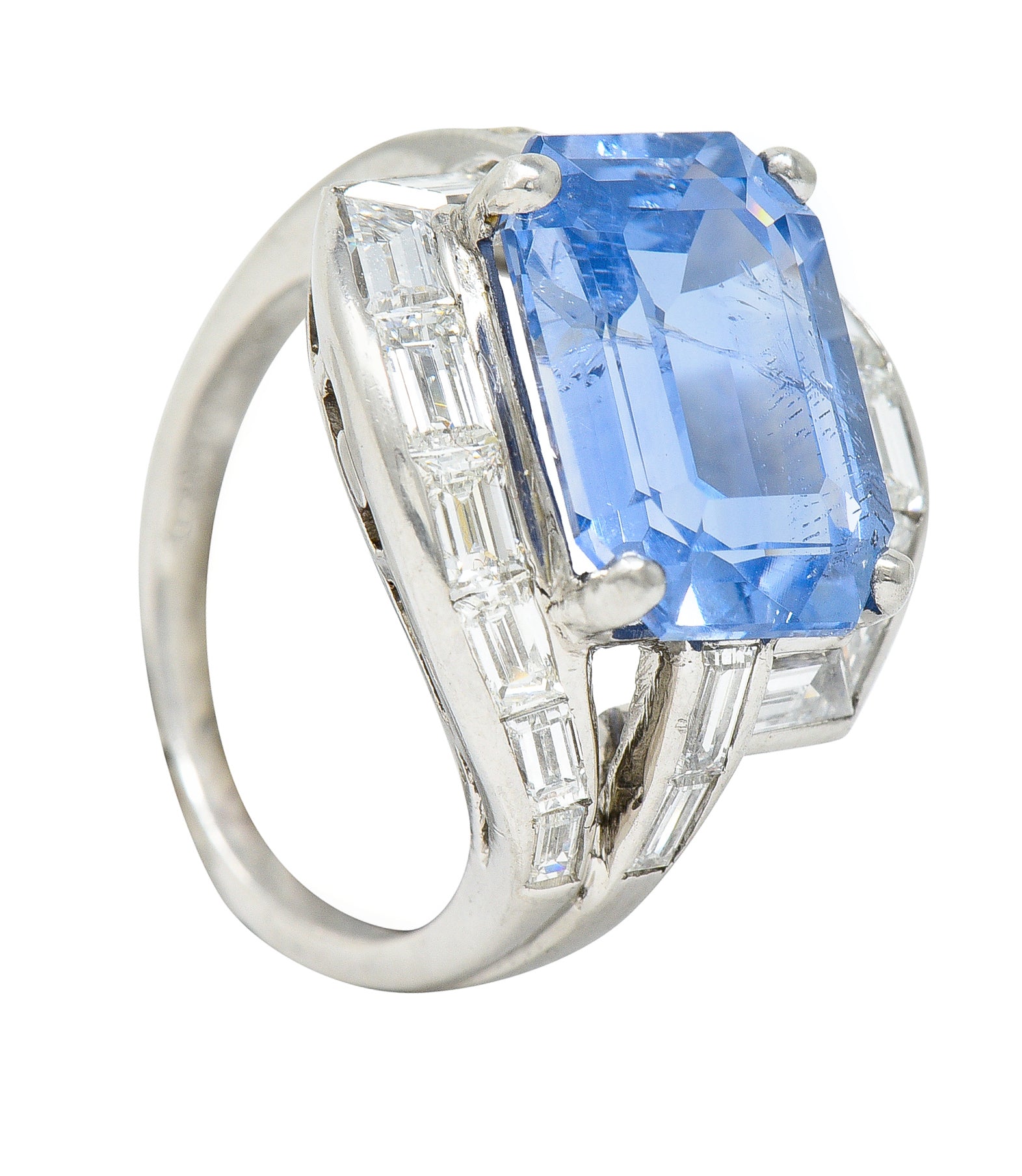 Mid-Century 8.80 CTW Sapphire Diamond Platinum Cocktail Ring Wilson's Estate Jewelry