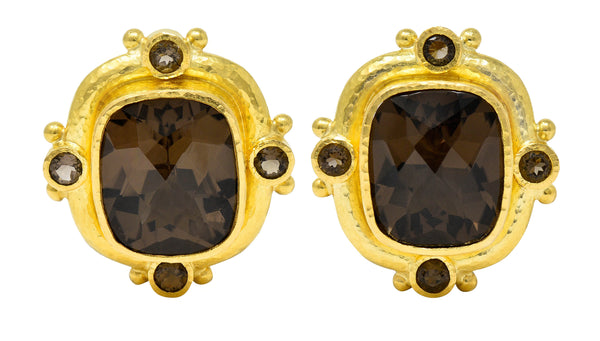 1990's Elizabeth Locke Smokey Quartz 18 Karat Yellow Hammered Gold EarringsEarrings - Wilson's Estate Jewelry
