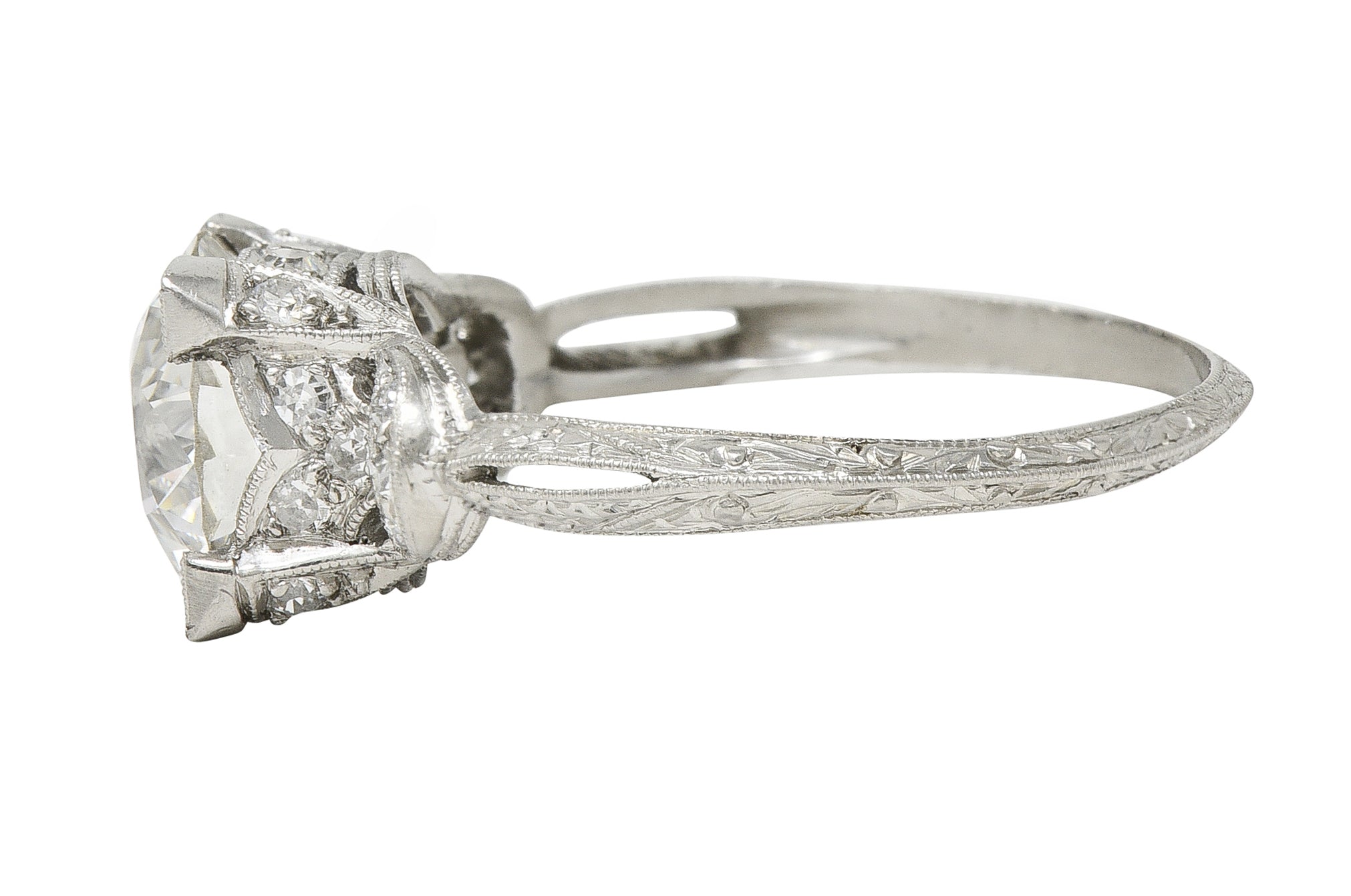 Art Deco 2.36 CTW Old European Diamond Platinum Wheat Vintage Engagement Ring