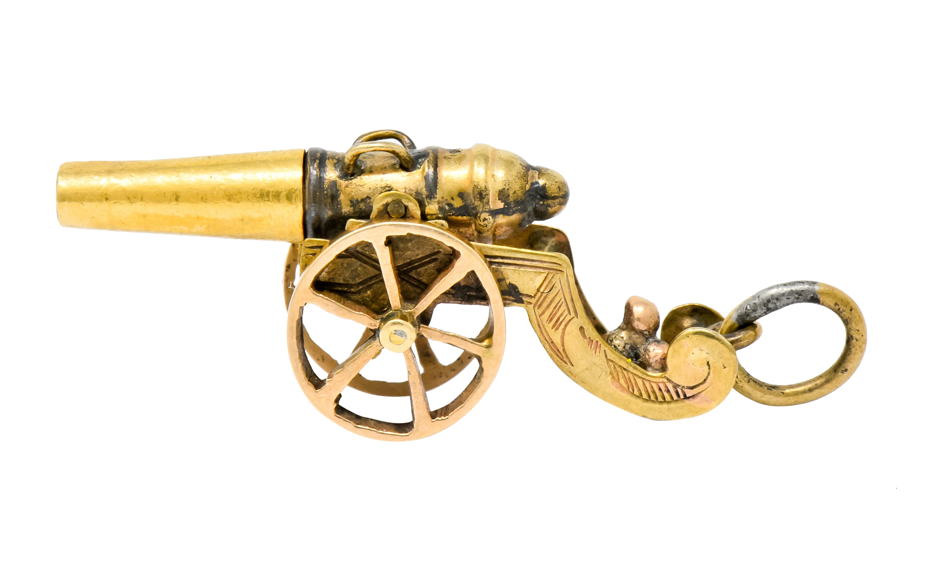 Victorian Articulated 14 Karat Gold Civil War Cannon Charm - Wilson's Estate Jewelry