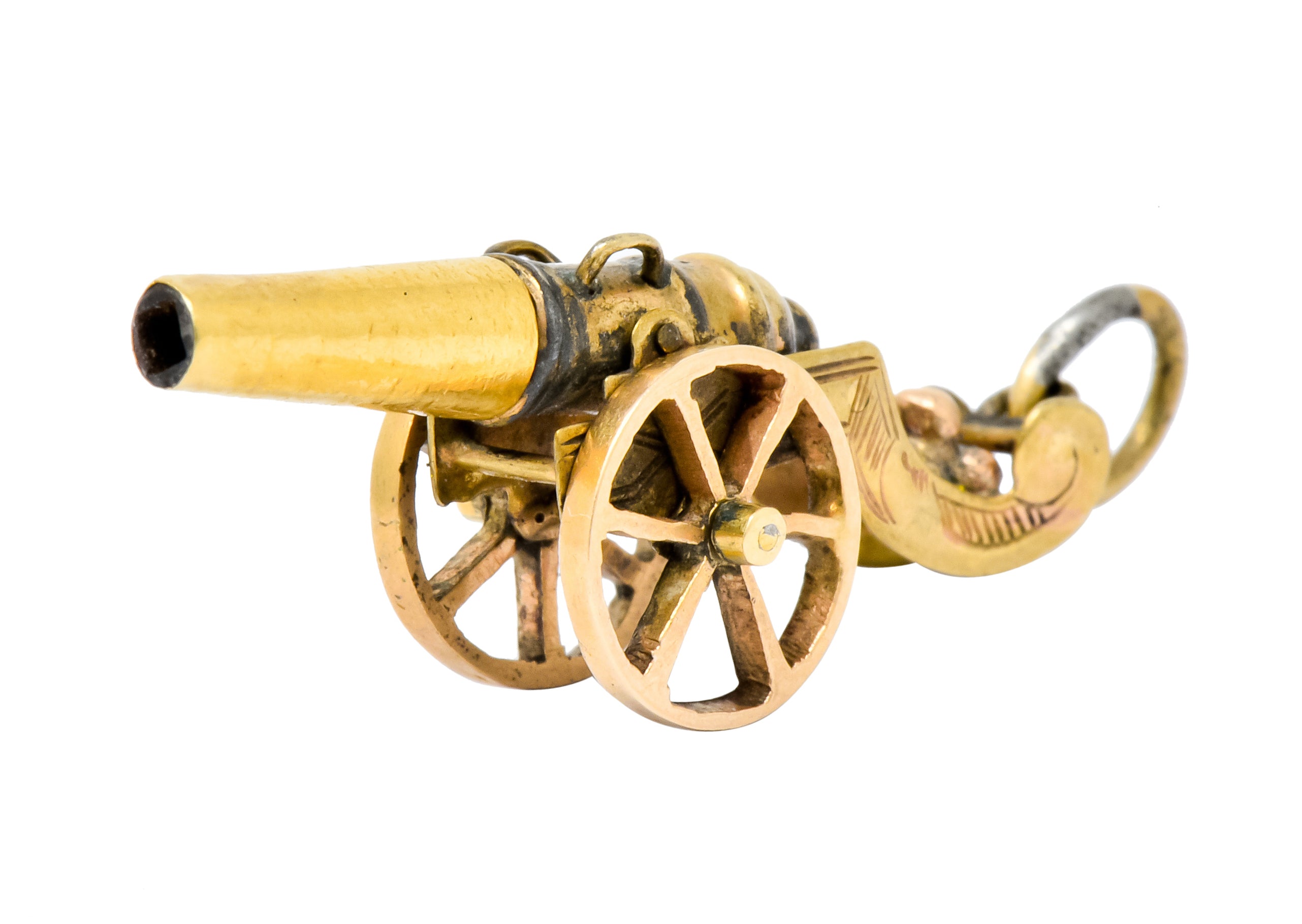 Victorian Articulated 14 Karat Gold Civil War Cannon Charm - Wilson's Estate Jewelry