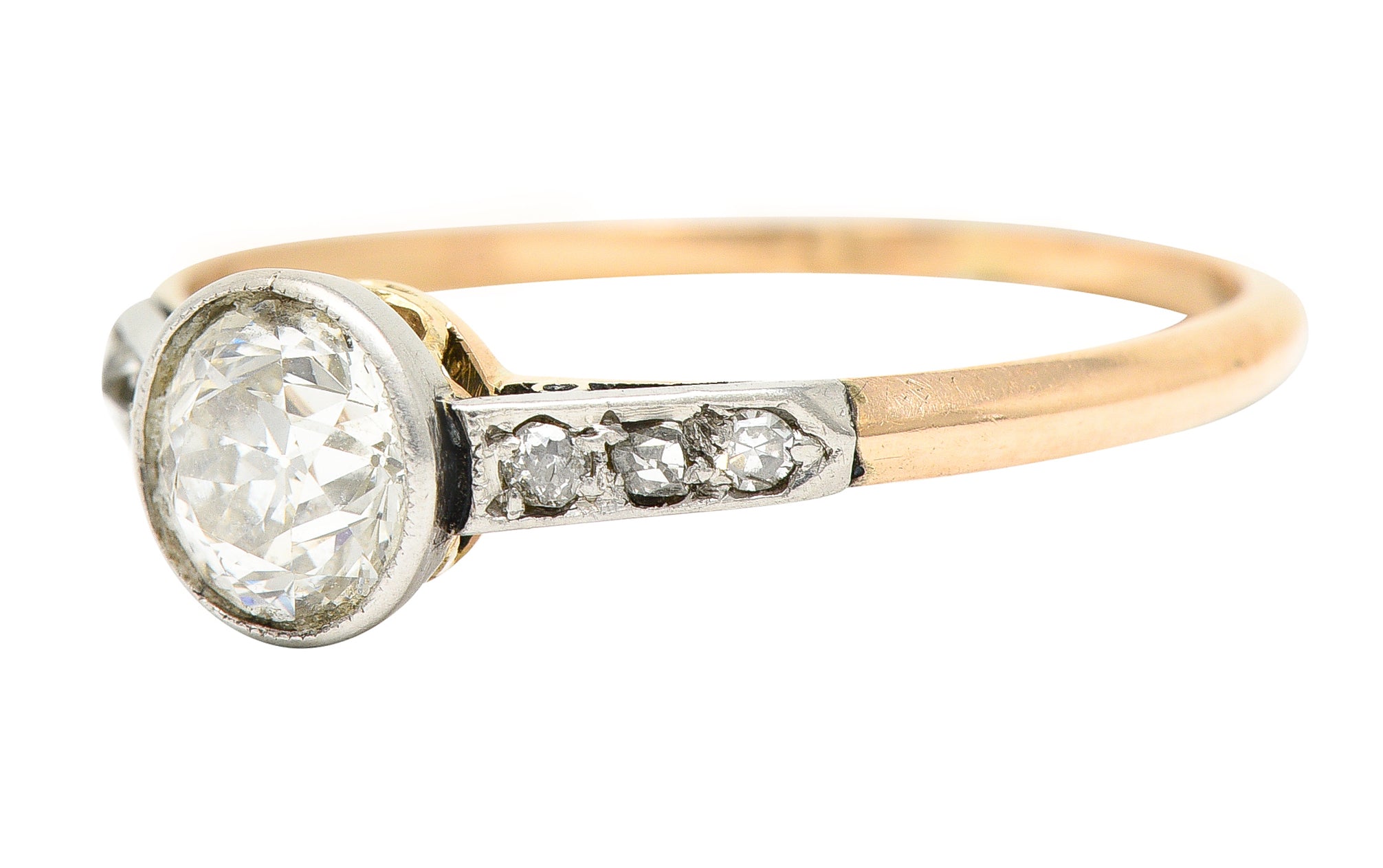 Edwardian 0.63 CTW Diamond Platinum-Topped 14 Karat Gold Bezel Engagement Ring Wilson's Estate Jewelry