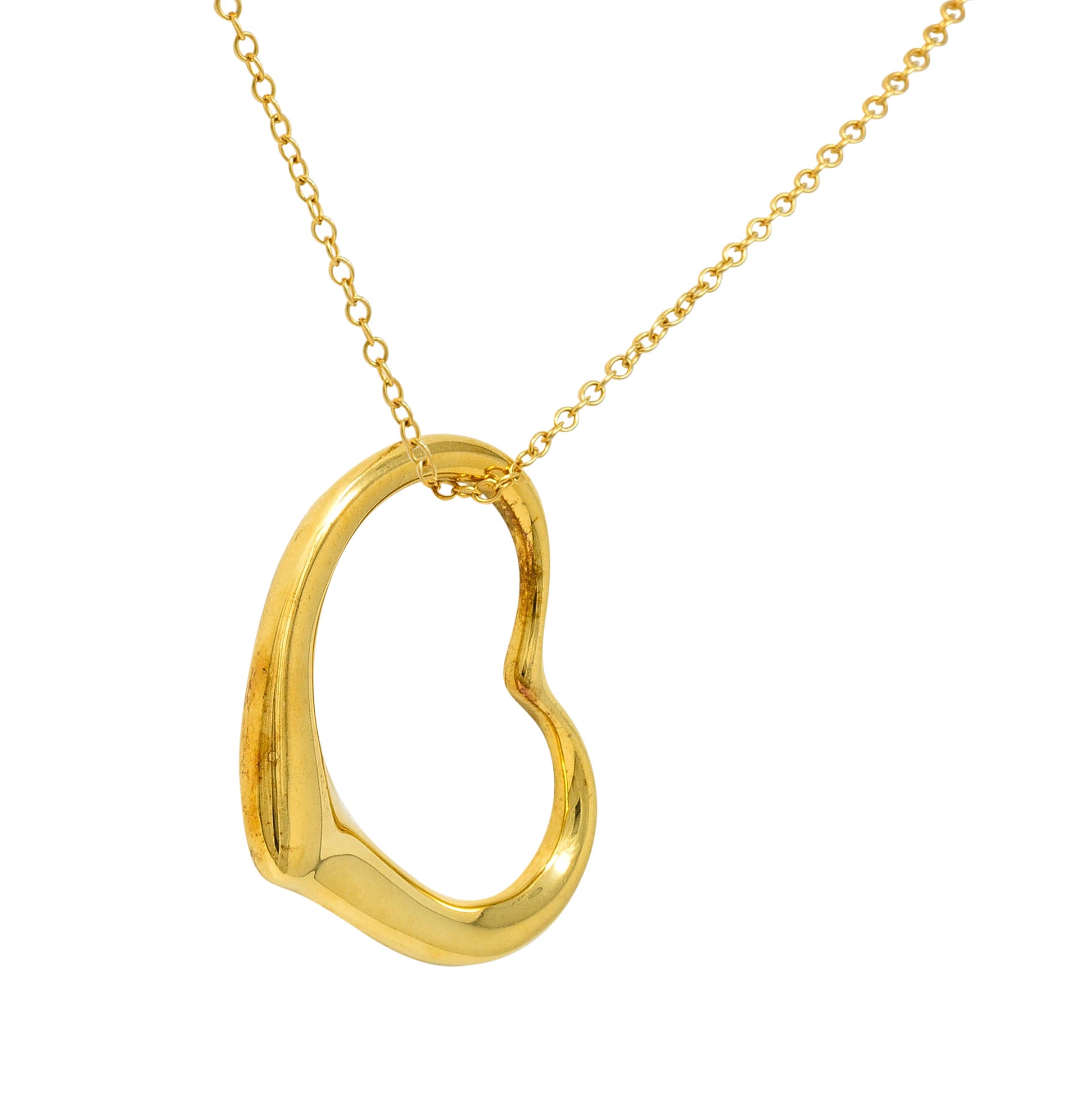 Large Elsa Peretti Tiffany & Co. 18 Karat Gold Open Heart Pendant 30 Inch Necklace - Wilson's Estate Jewelry