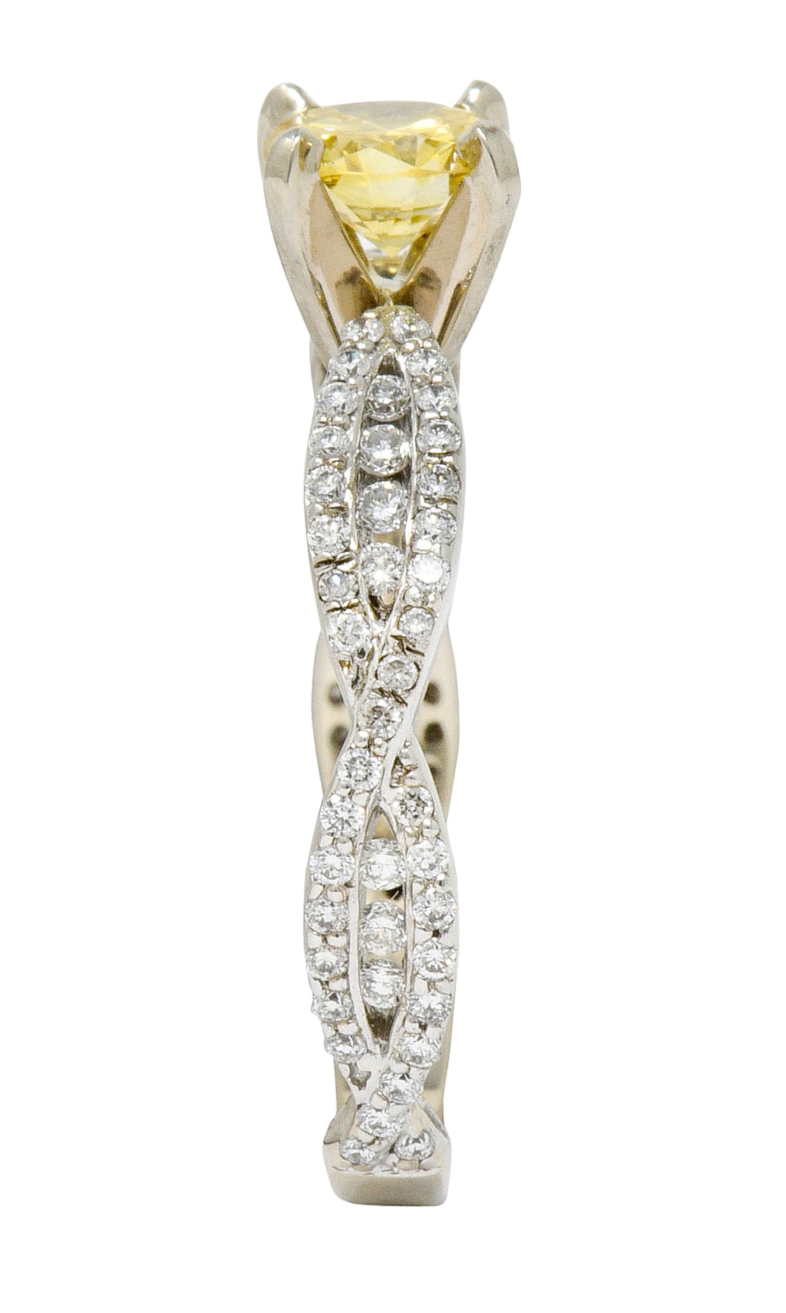 Contemporary 1.95 CTW Fancy Yellow Diamond 14 Karat White Gold Trellis Engagement Ring GIA - Wilson's Estate Jewelry