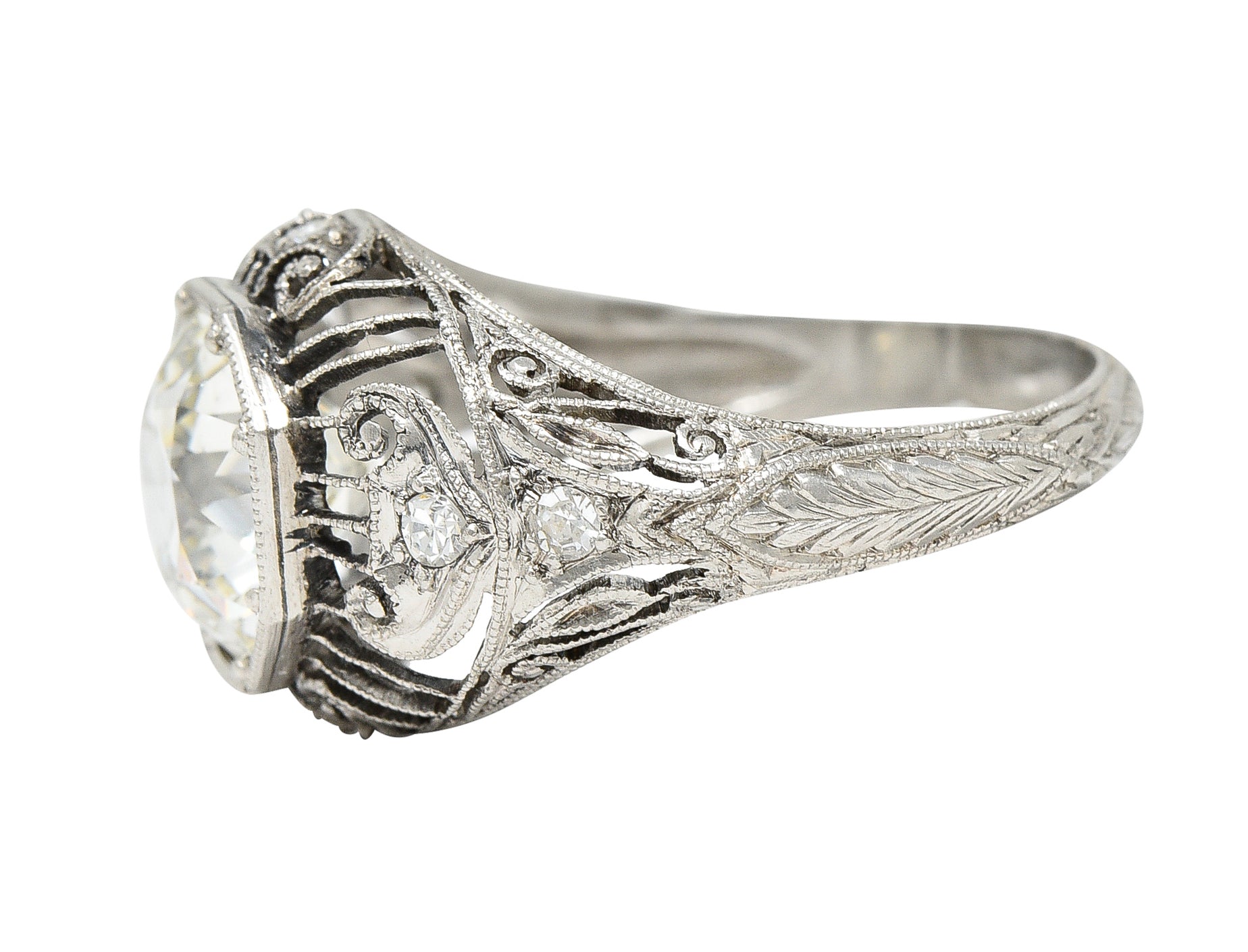 Antique Edwardian 2.45 Carats Old European Diamond Platinum Bombe Engagement Ring Wilson's Estate Jewelry