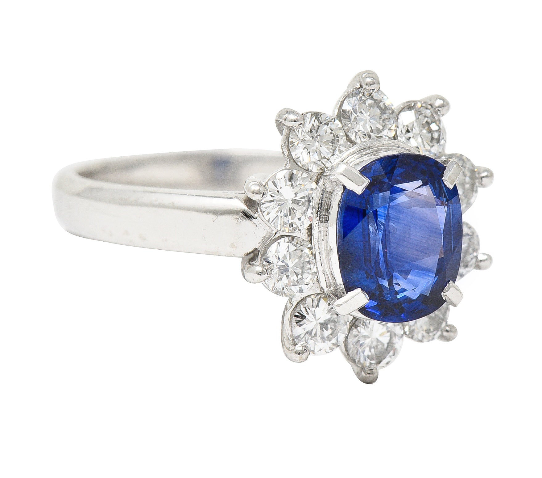 Contemporary 2.13 CTW Cushion Cut Sapphire Diamond Platinum Halo Ring Wilson's Estate Jewelry