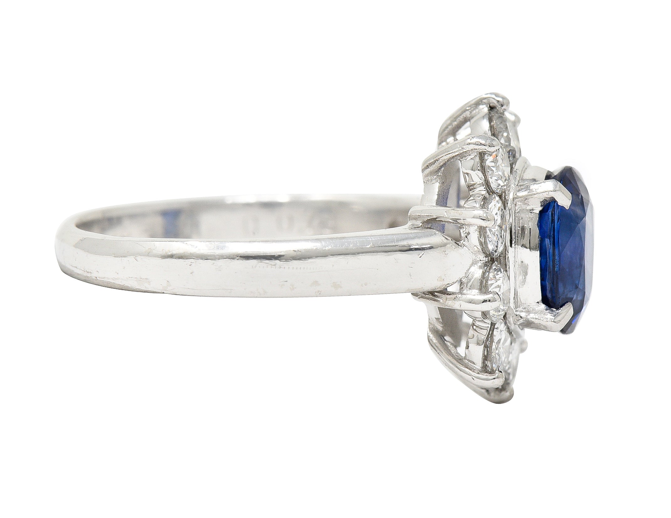 Contemporary 2.13 CTW Cushion Cut Sapphire Diamond Platinum Halo Ring Wilson's Estate Jewelry