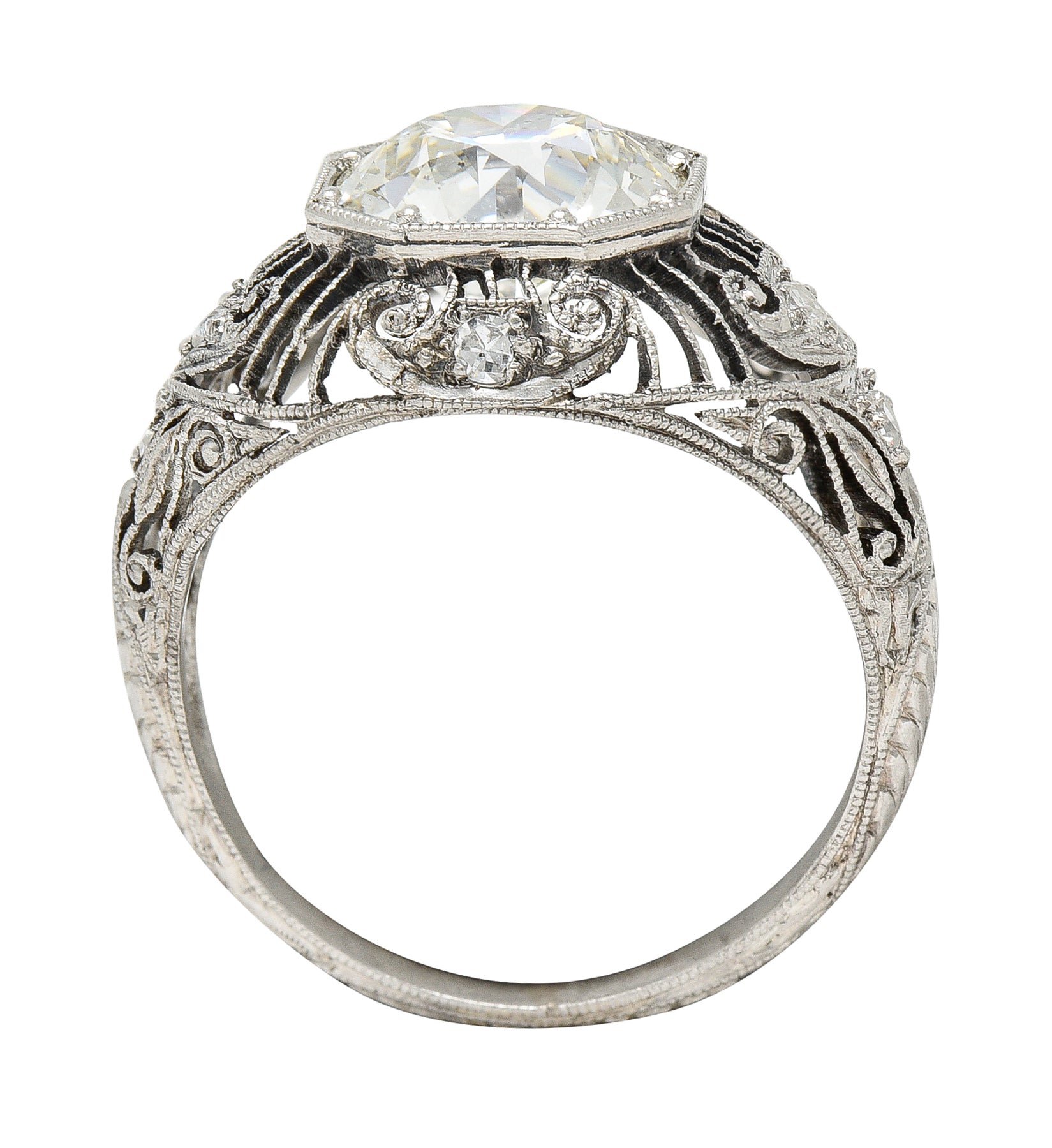 Antique Edwardian 2.45 Carats Old European Diamond Platinum Bombe Engagement Ring Wilson's Estate Jewelry