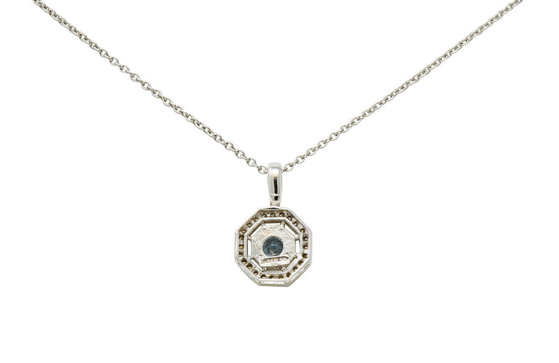 Aquamarine Diamond 18 Karat White Gold Octagonal Pendant NecklaceNecklace - Wilson's Estate Jewelry