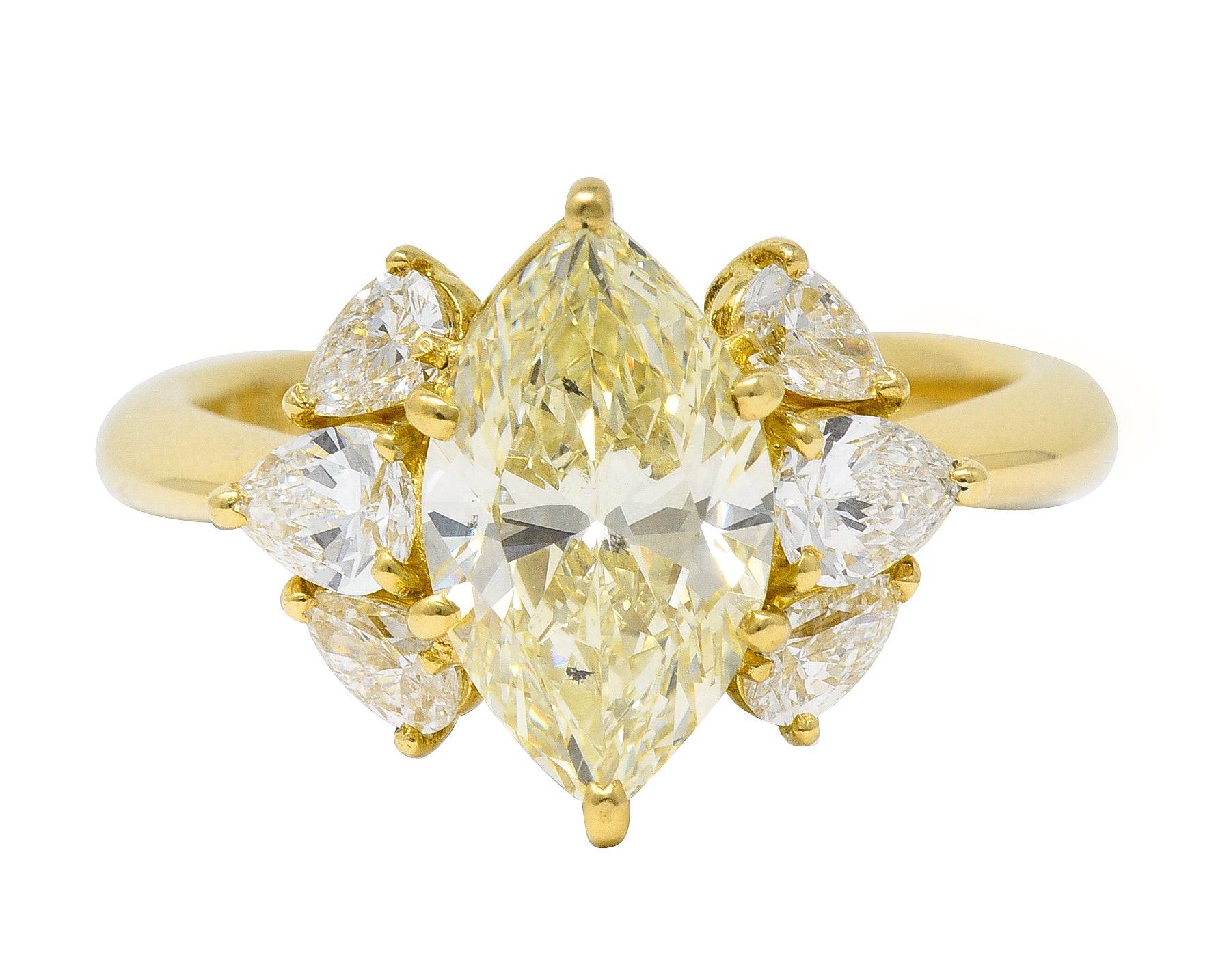 Contemporary 3.00 CTW Fancy Yellow Marquise Cut Diamond 18 Karat Yellow Gold Cluster Engagement Ring Wilson's Estate Jewelry