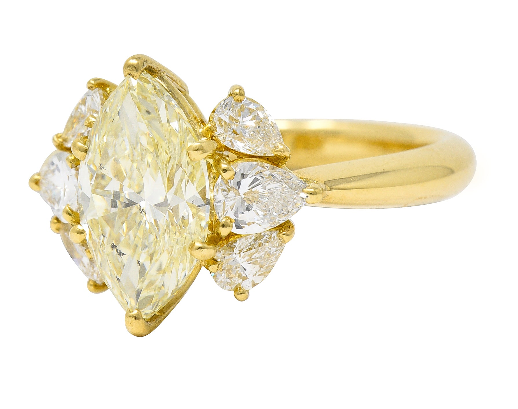 Contemporary 3.00 CTW Fancy Yellow Marquise Cut Diamond 18 Karat Yellow Gold Cluster Engagement Ring Wilson's Estate Jewelry