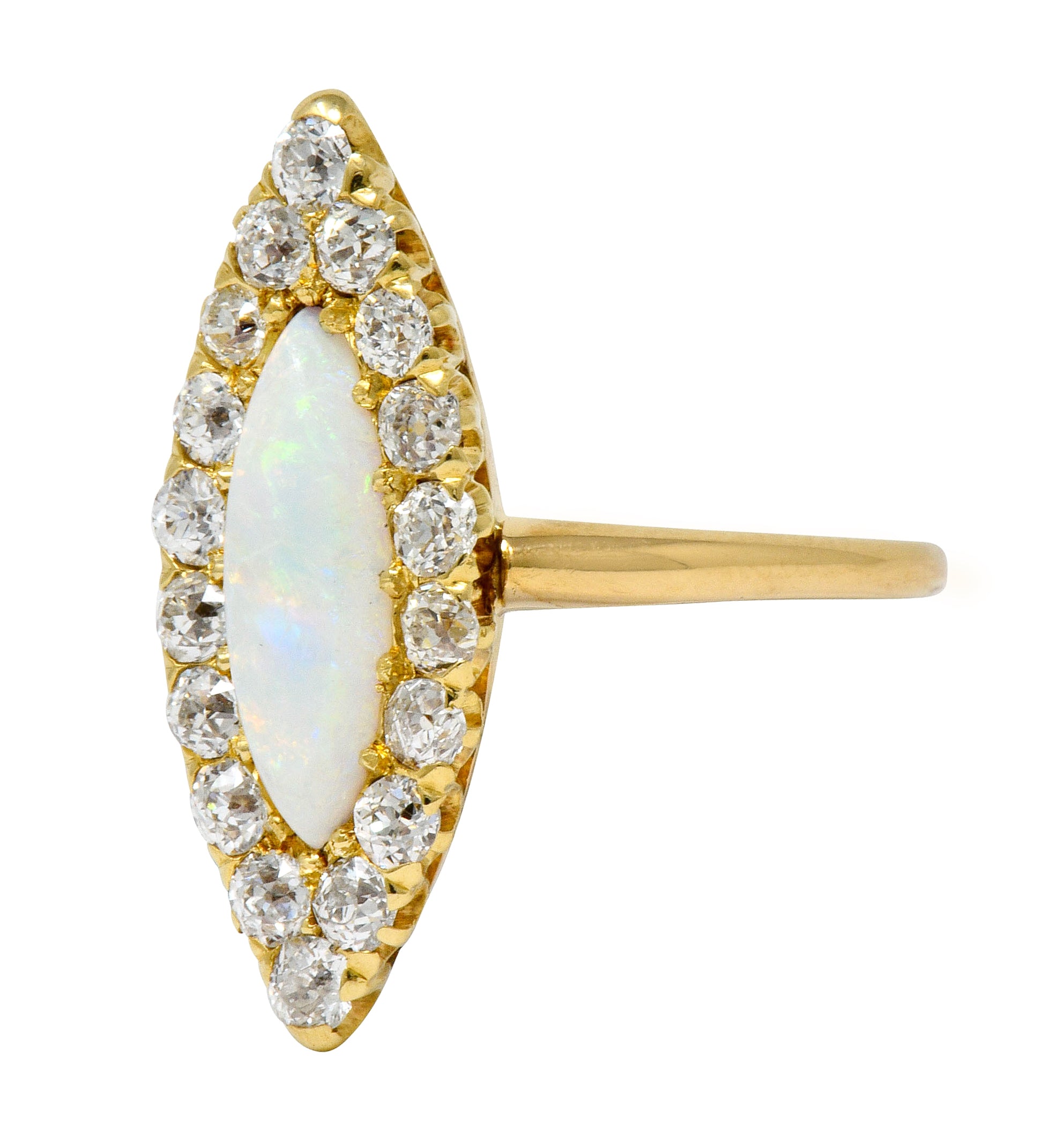 Victorian Diamond Opal 18 Karat Gold Navette Cluster Ring - Wilson's Estate Jewelry