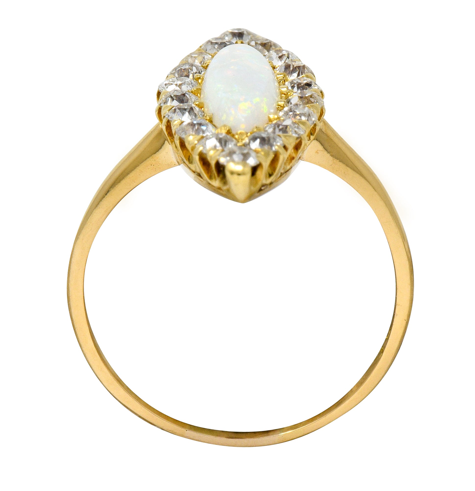 Victorian Diamond Opal 18 Karat Gold Navette Cluster Ring - Wilson's Estate Jewelry