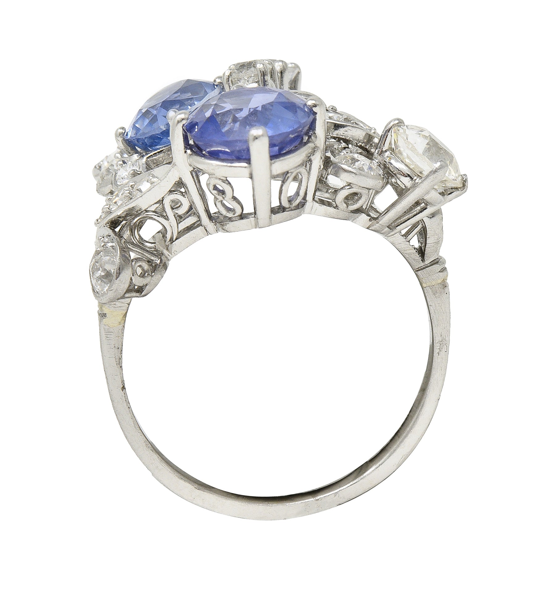 Mid-Century 4.82 CTW Sapphire Diamond Platinum Floral Spray Vintage Bypass Ring